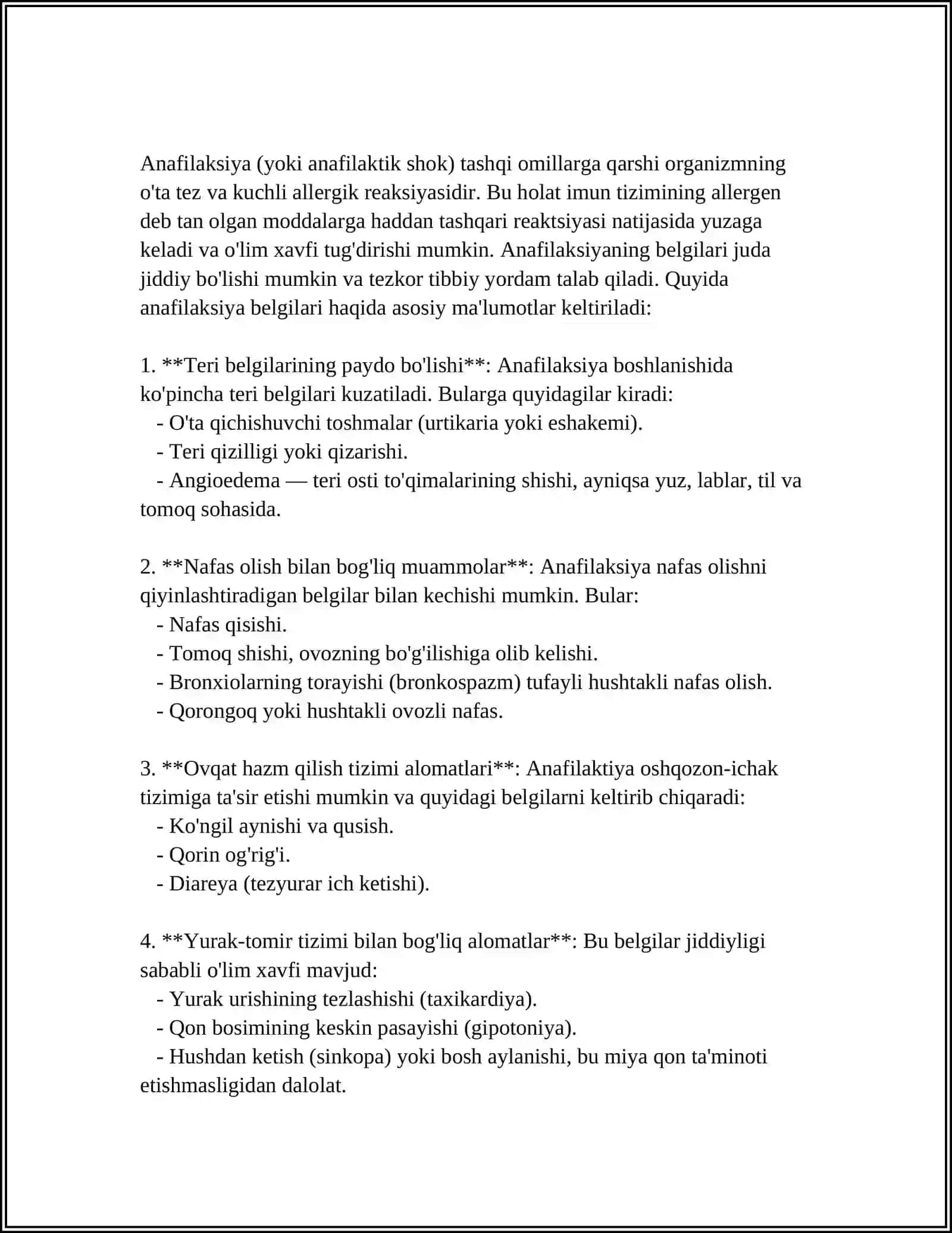 ANAFILAKTIK SHOK VA UNI DAVOLASH 4