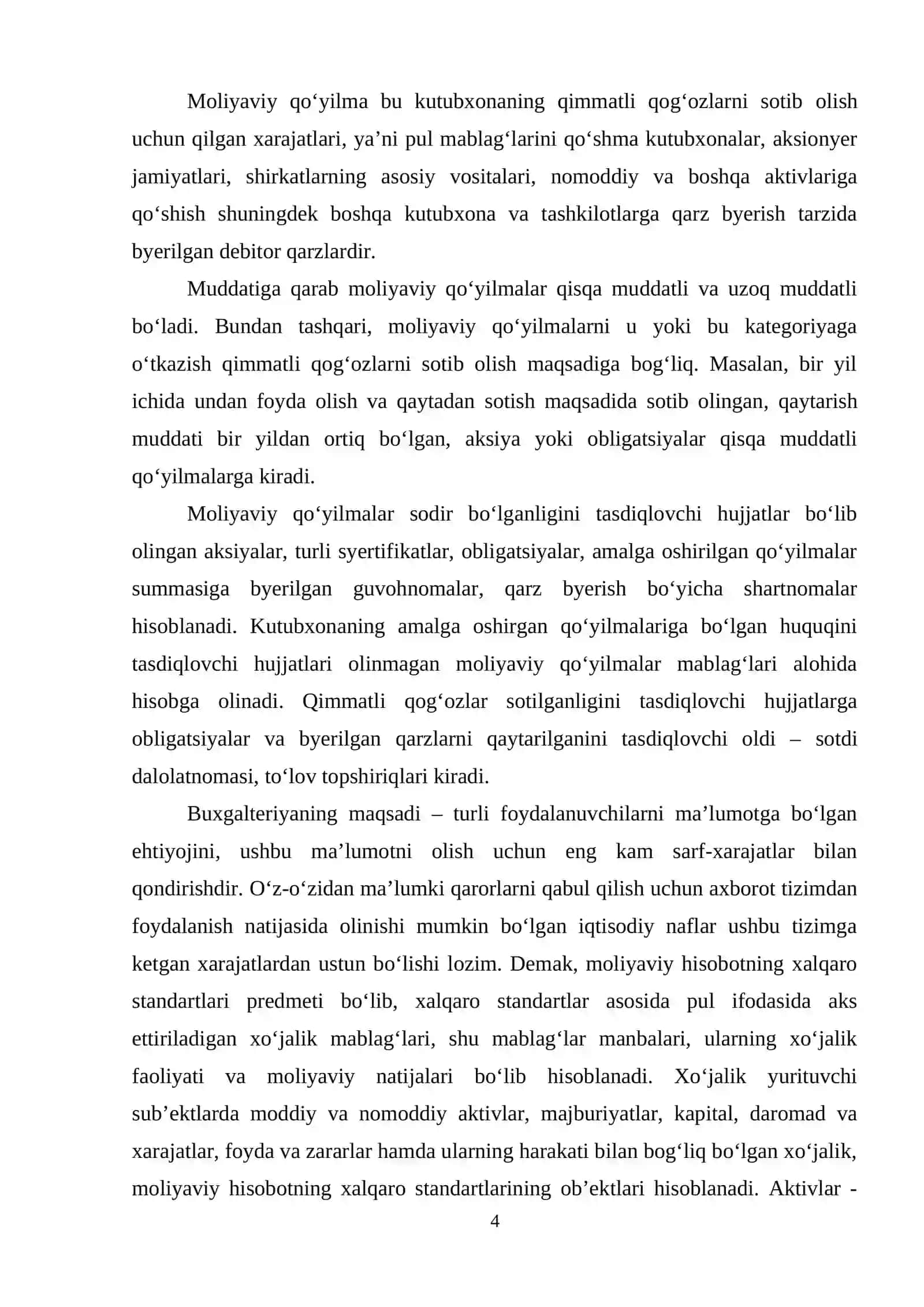 Moliyaviy qo‘yilmalar hisobi (kurs ishi) 4
