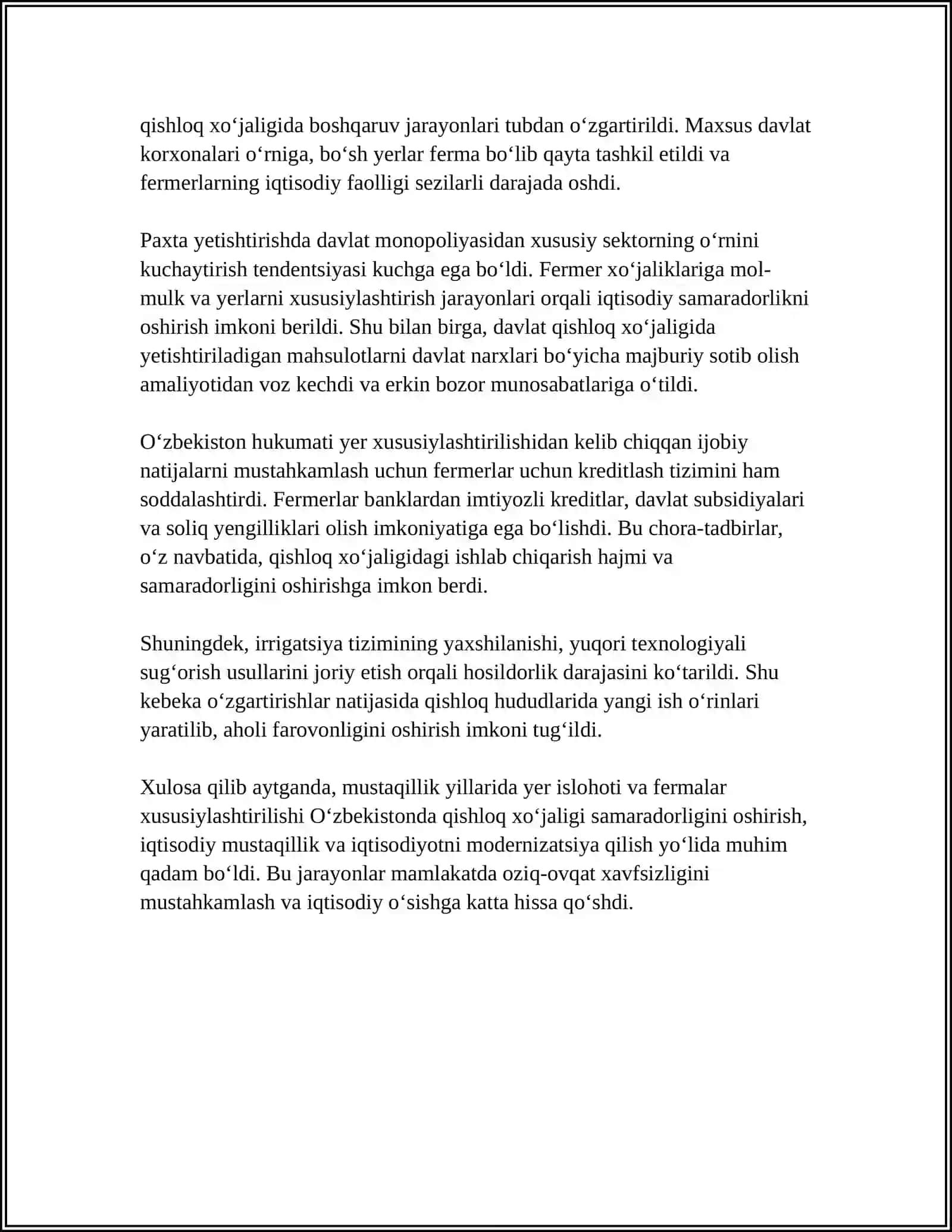 MUSTAQILLIK YILLARIDA QISHLOQ XO'JALIGI VA SANOAT SOHASIDAGI O'ZGARISHLAR 4
