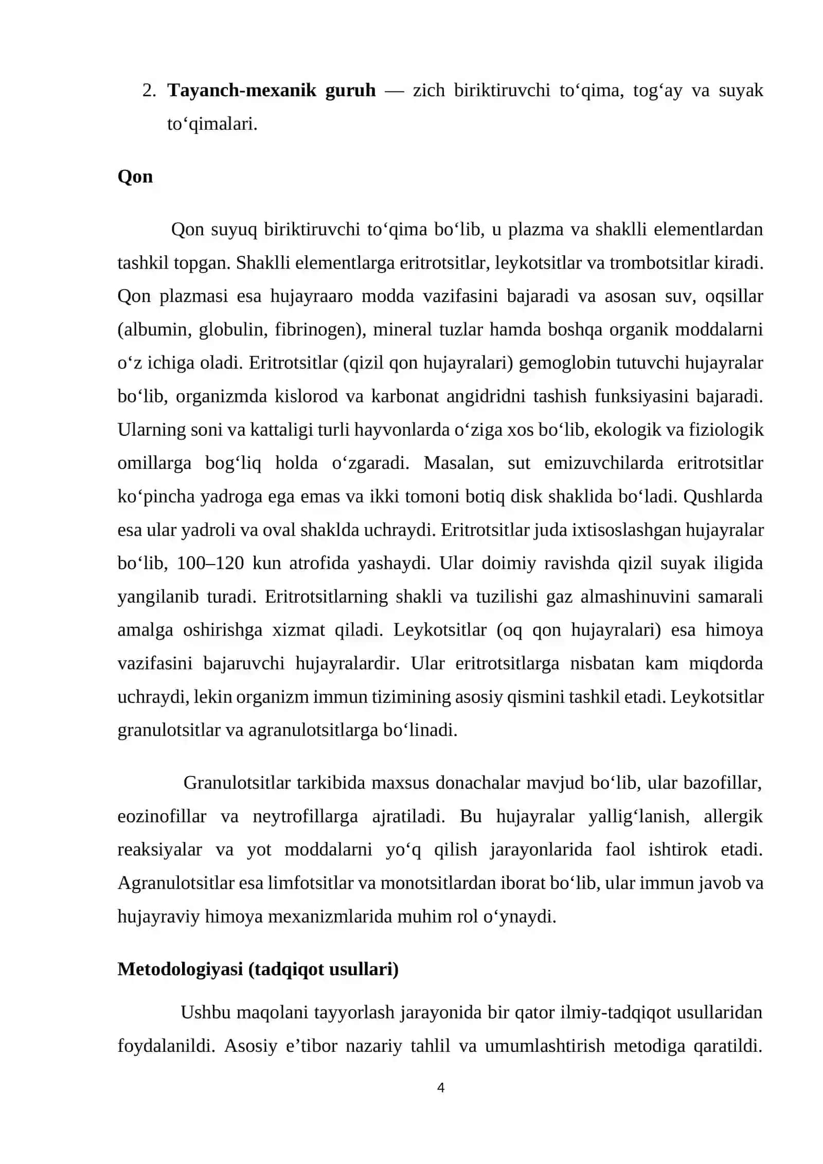 Qon va siyrak tolali biriktiruvchi to‘qimalarning o‘zaro munosabati 4