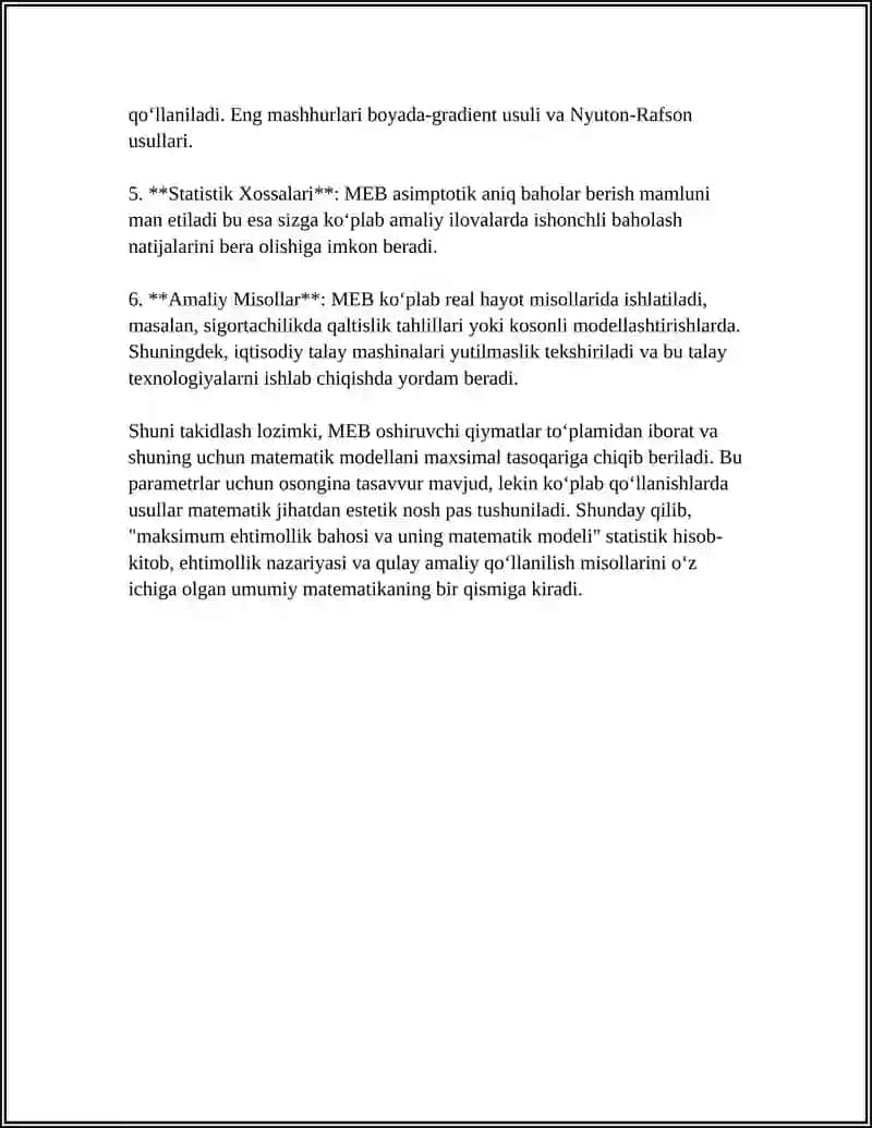 TAQSIMOT PARAMETRLARINING STATISIK BAHOLARINING MATEMATIK MODELLARI 4