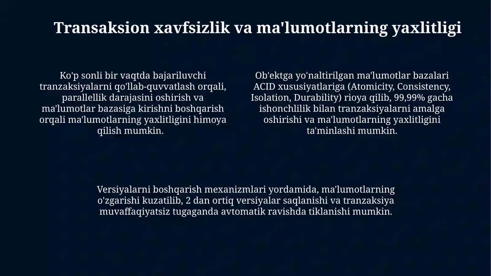 Obyektga yo'naltirilgan ma'lumotlar bazasining imkoniyatlari 4
