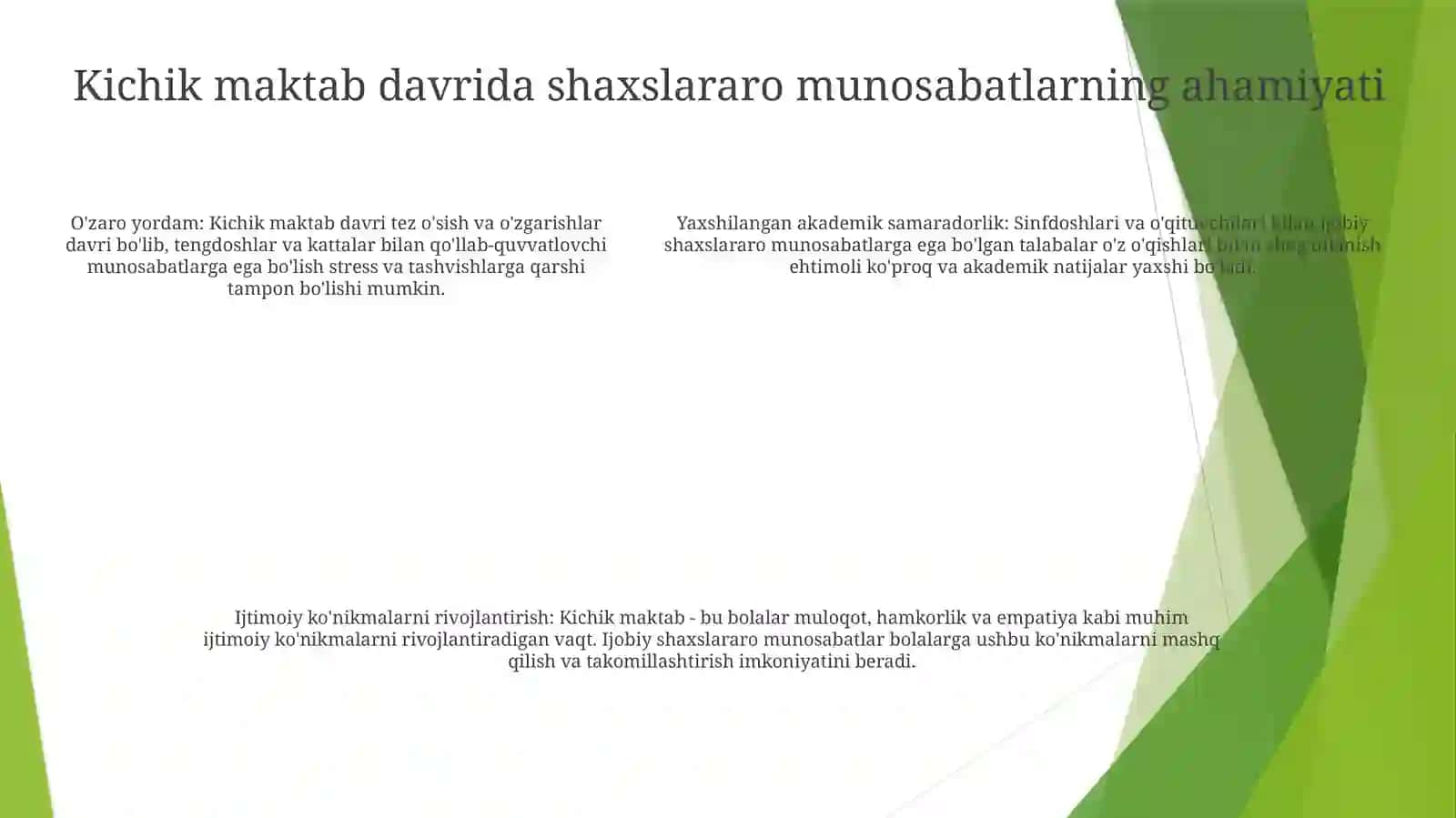 Kichik Maktab Davrida Shaxslararo Munosabat 4