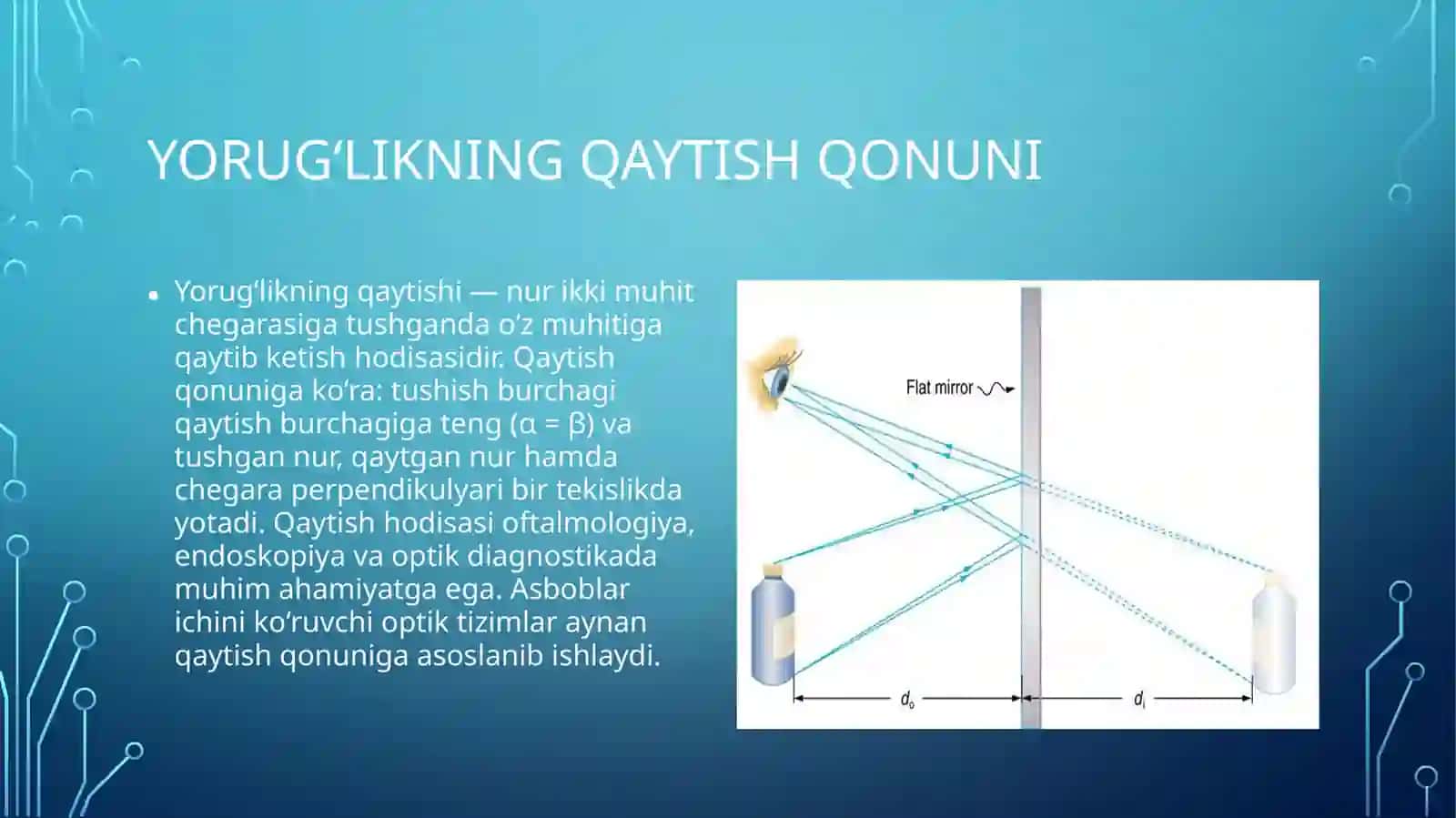Biofizika - Yorug'likning sinish va qaytish qonuni, refraktometriya, endoskopiya va lazerning tibbiy 4