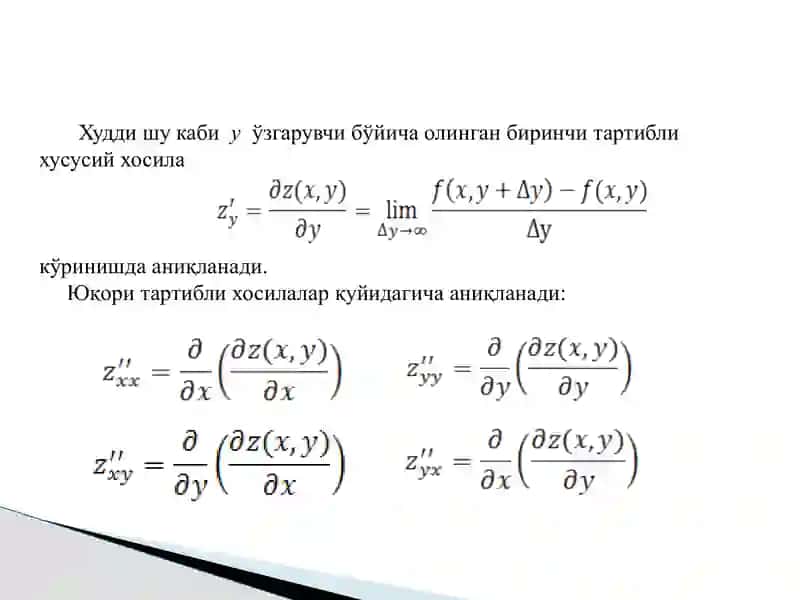 КЎП ЎЗГАРУВЧИЛИ ФУНКЦИЯЛАР. ХУСУСИЙ ҲОСИЛА ТУШУНЧАСИ 4