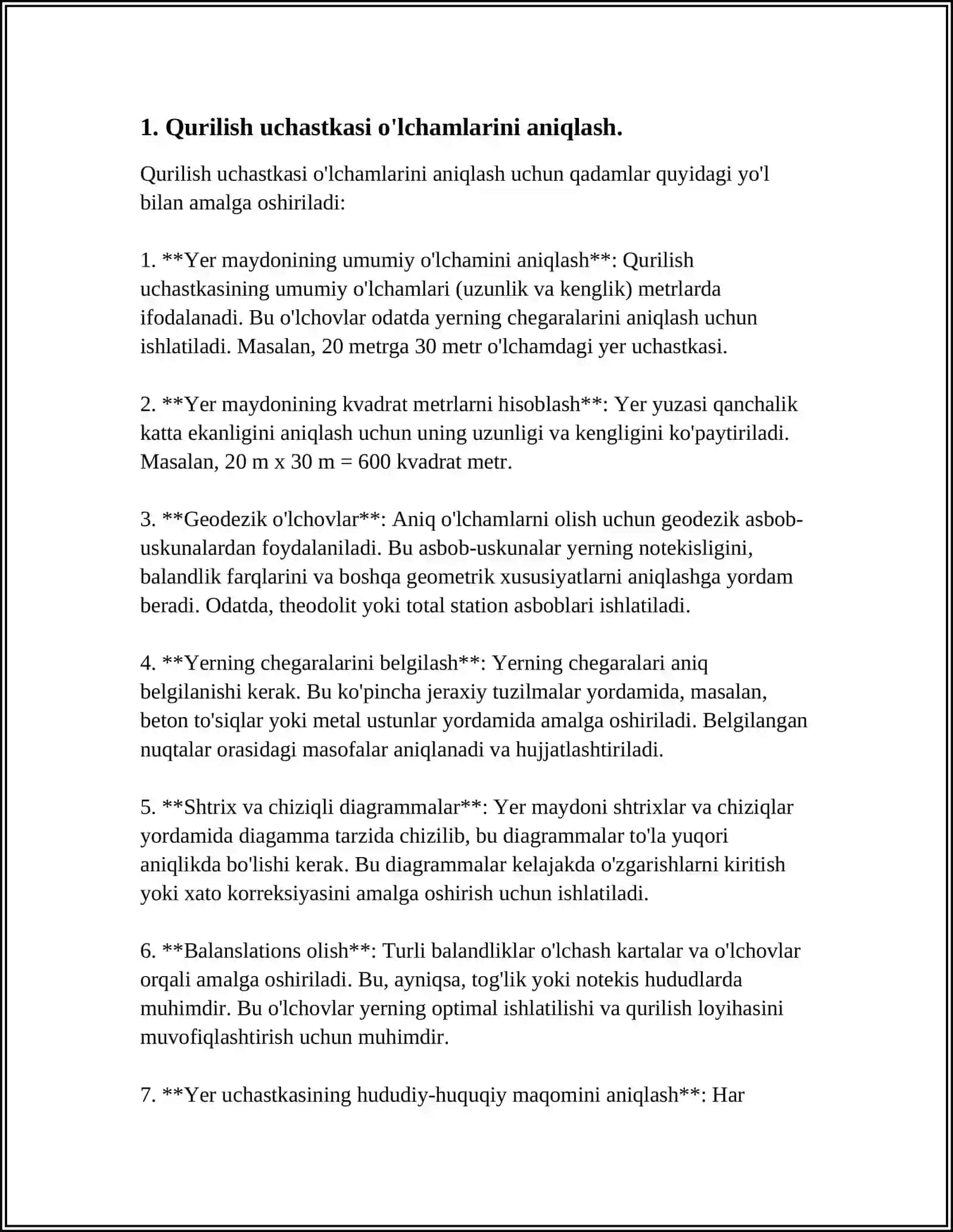 QURILISH UCHASTKASI O'LCHAMLARI. ISHLAB CHIQARISHNI JOYLASHTIRISH 4
