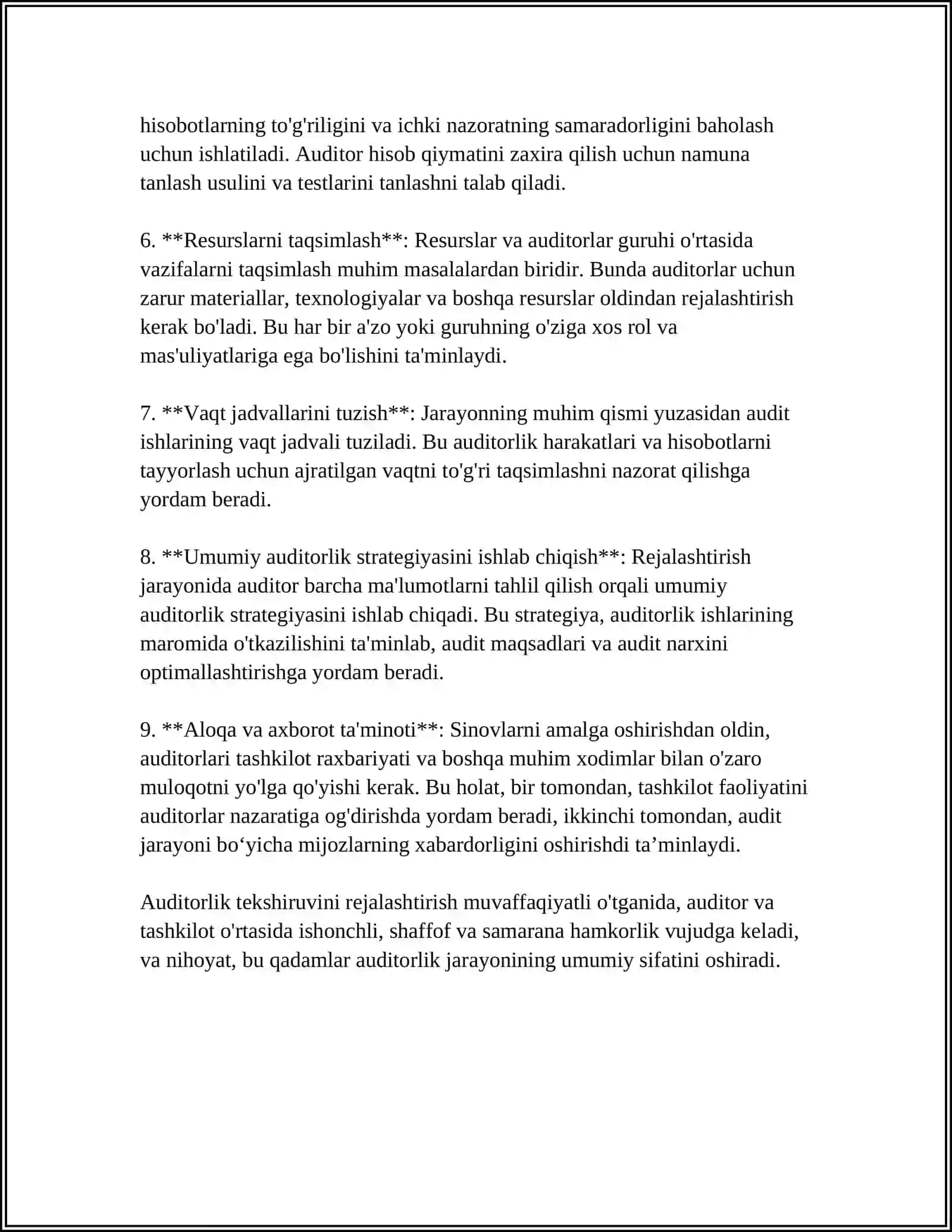 AUDITORLIK TEKSHIRUVINI REJALASHTIRISHNING TAMOYILLARI VA BOSQICHLARI 4