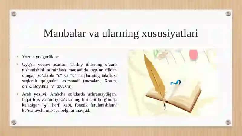 Eski o‘zbek tilining fonetik qurilishiga doir manbalari bilan tanishish 4
