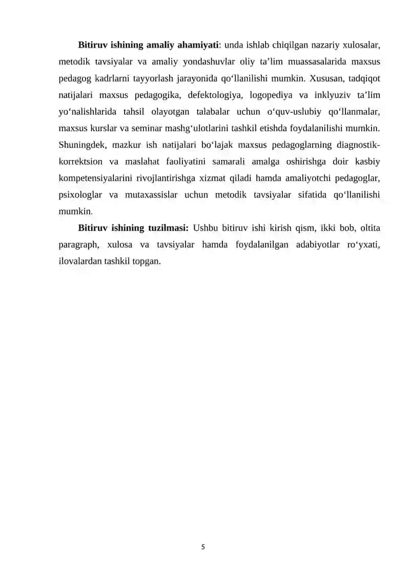 BO‘LAJAK MAXSUS PEDAGOGLARNI DIAGNOSTIK-KORREKTSION VA MASLAHAT FAOLIYATIGA KASBIY TAYYORGARLIGINI RIVOJLANTIRISH 4