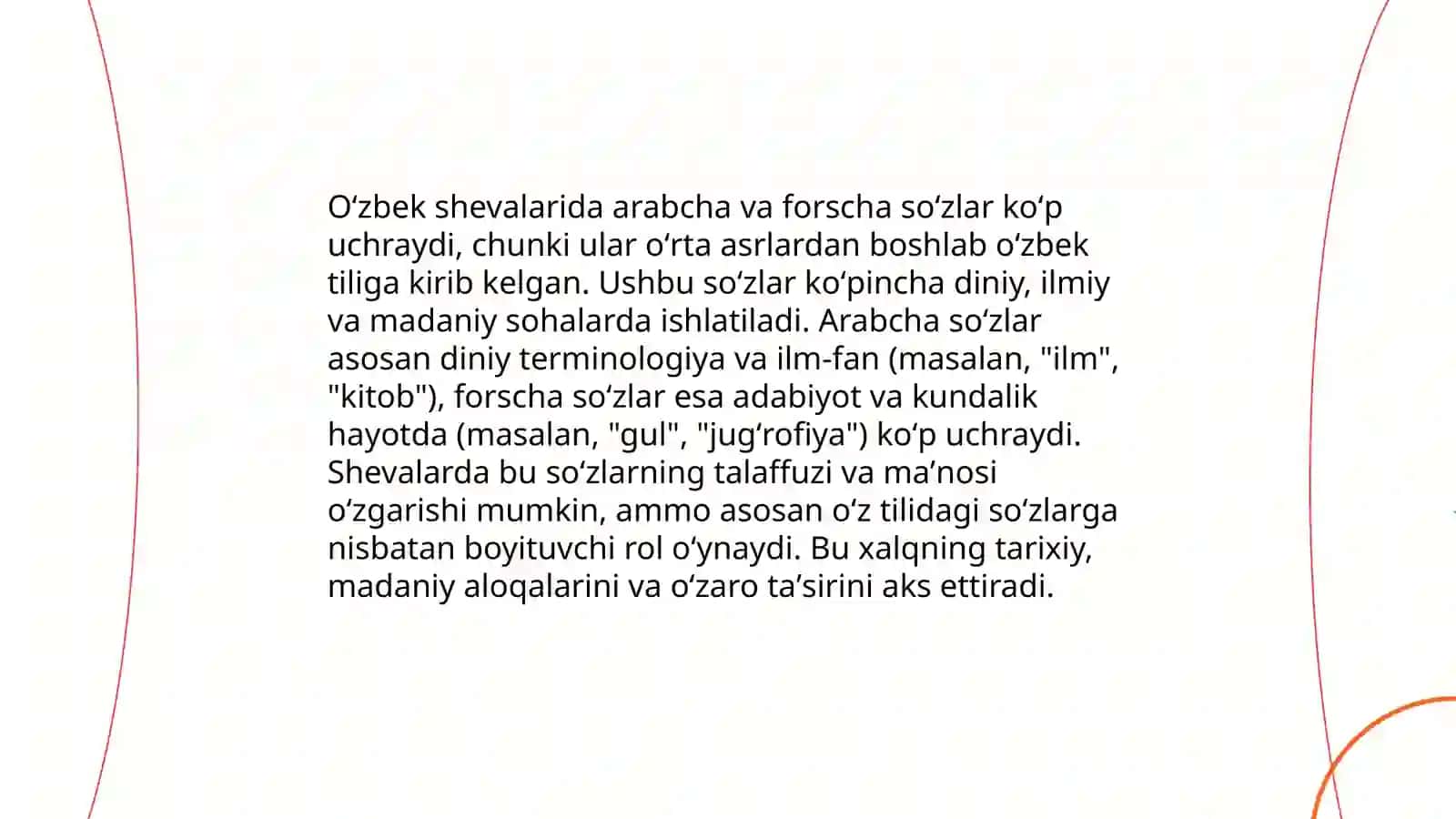 Oʻzbek shevalarida arab va fors tillaridan olingan soʻzlarning ishlatilishi 4
