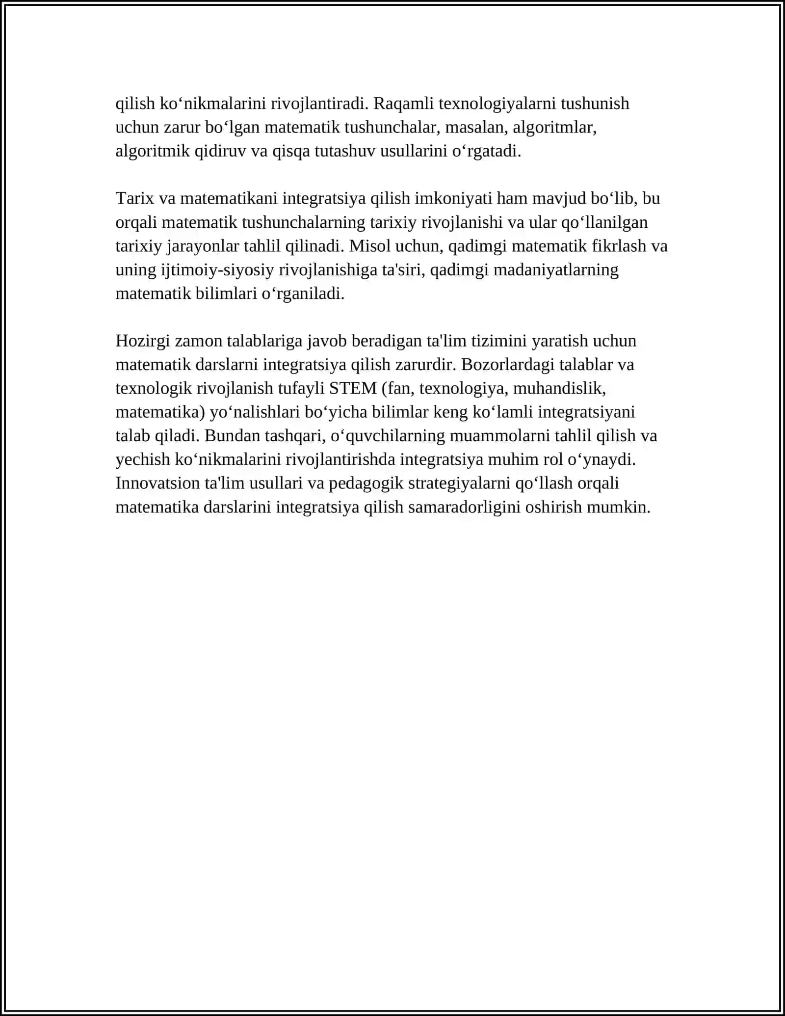 3- SINFDA SINFDAN TASHQARI ISHLARNI TASHKIL QILISH ORQALI O’QUVCHILARNING MATEMATIK QOBILYATLARI RIVOJLANTIRISH 4