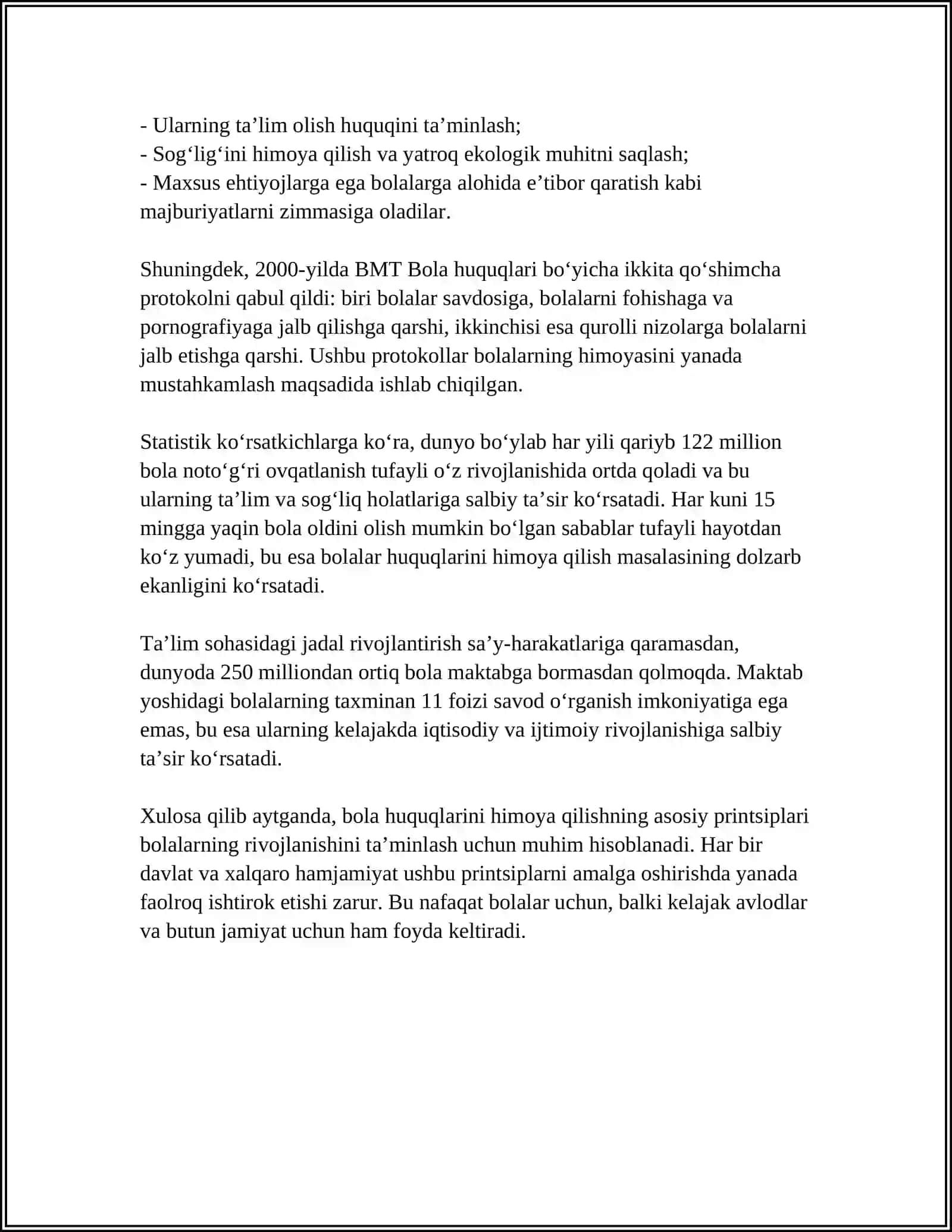 BOLLAR HUQUQLARINI HIMOYA QILISH BUYICHA KANVENSIYA 4