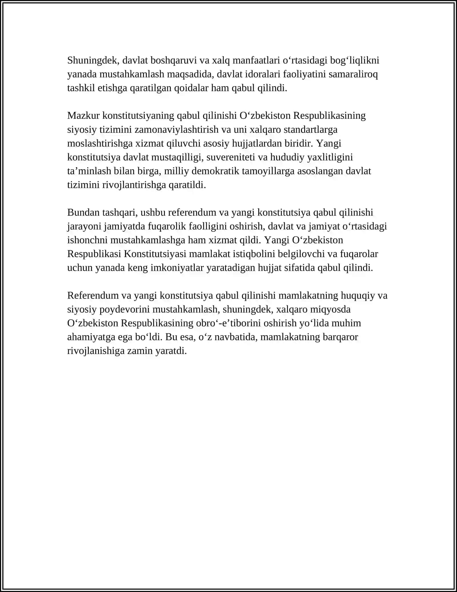 YANGI ÕZBEKISTON RESPUBLIKASI KONSTITUTSIYASI 2023 YIL 30 APREL 4
