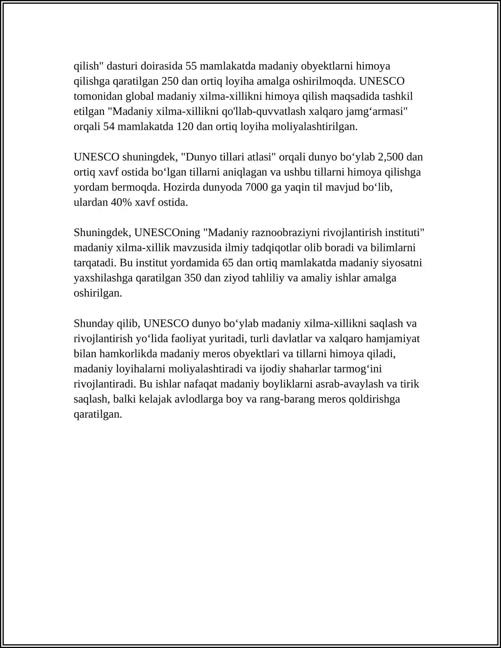 YUNESKO NING GLOBAL MEDIA MAKONDA MADANIY XILMA-XILLIK BO'YICHA UMUMJAHON DEKLORATSIYASI 4