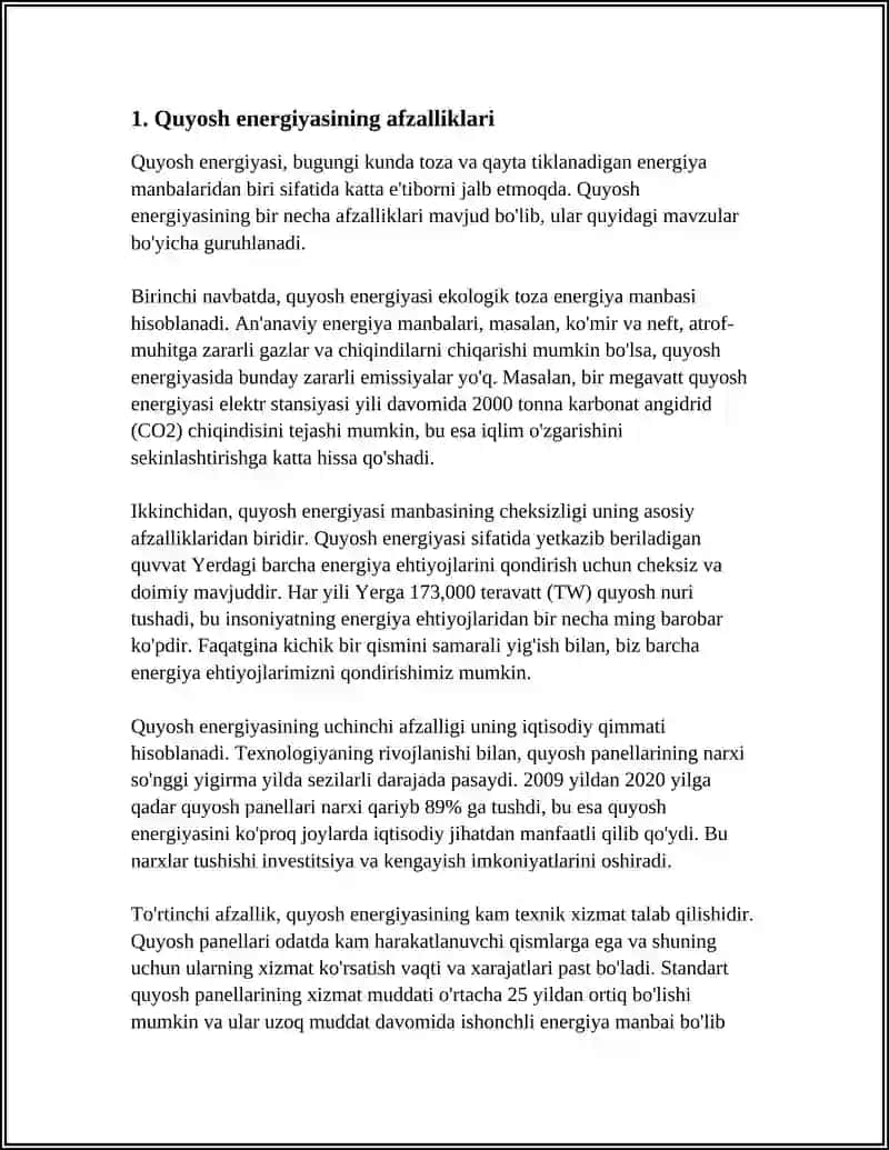 QUYOSH ELEKTIR STANSIYALARI VA AFZALIGI VA KAMCHLIKLATNI TAXLIL QILISH 4