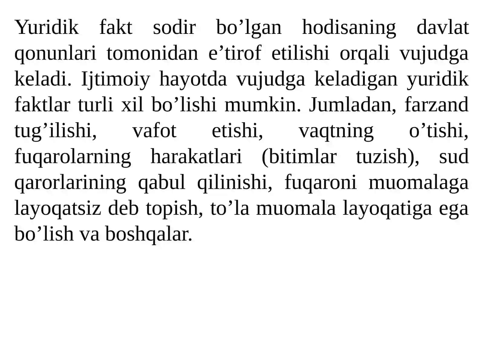 Fuqarolik-huquqiy munosabatlarning yuzaga kelishi, o’zgarishi va bekor bo’lish asoslari 4