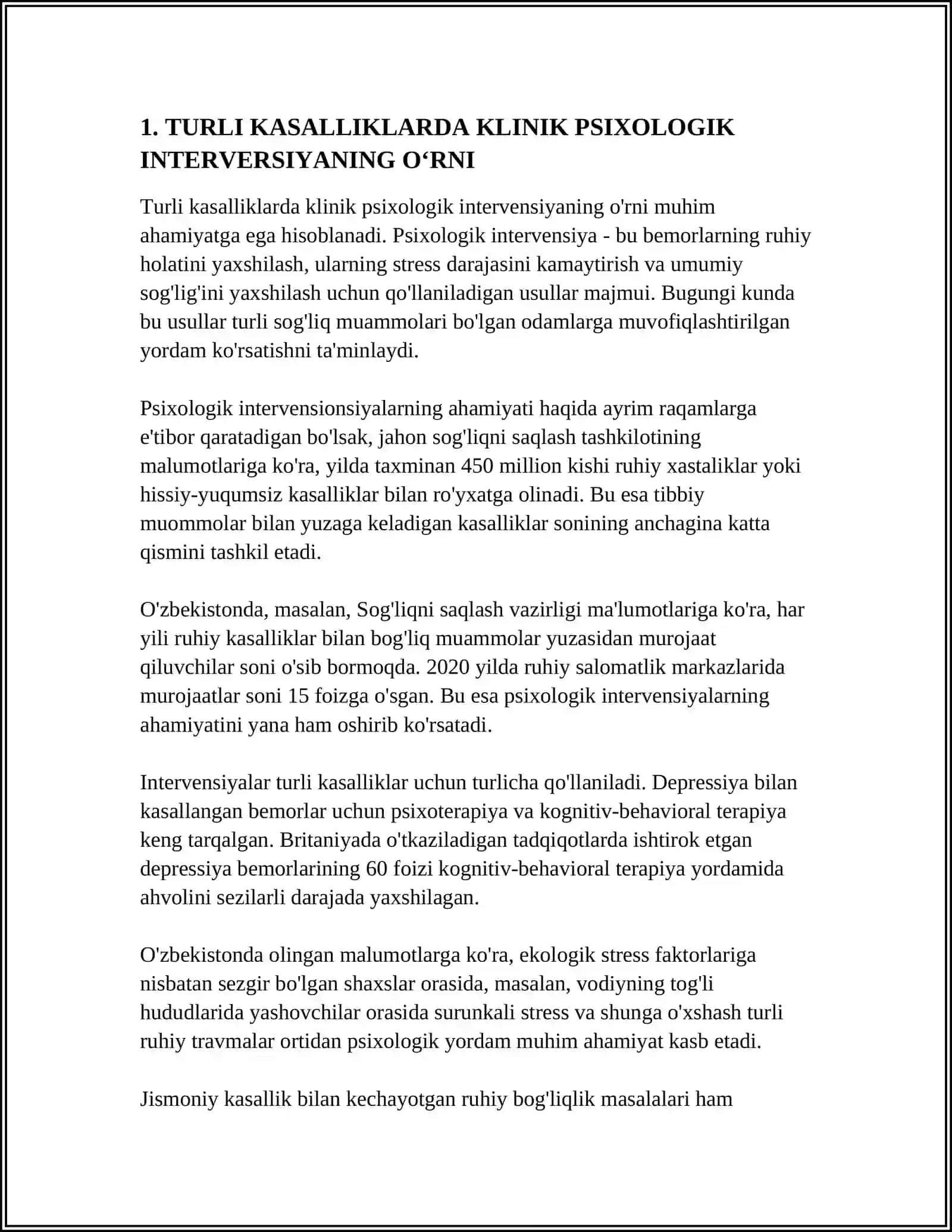 TURLI KASALLIKLARDA KLINIK PSIXOLOGIK INTERVERSIYANING OZIGA XOSLIGI 4