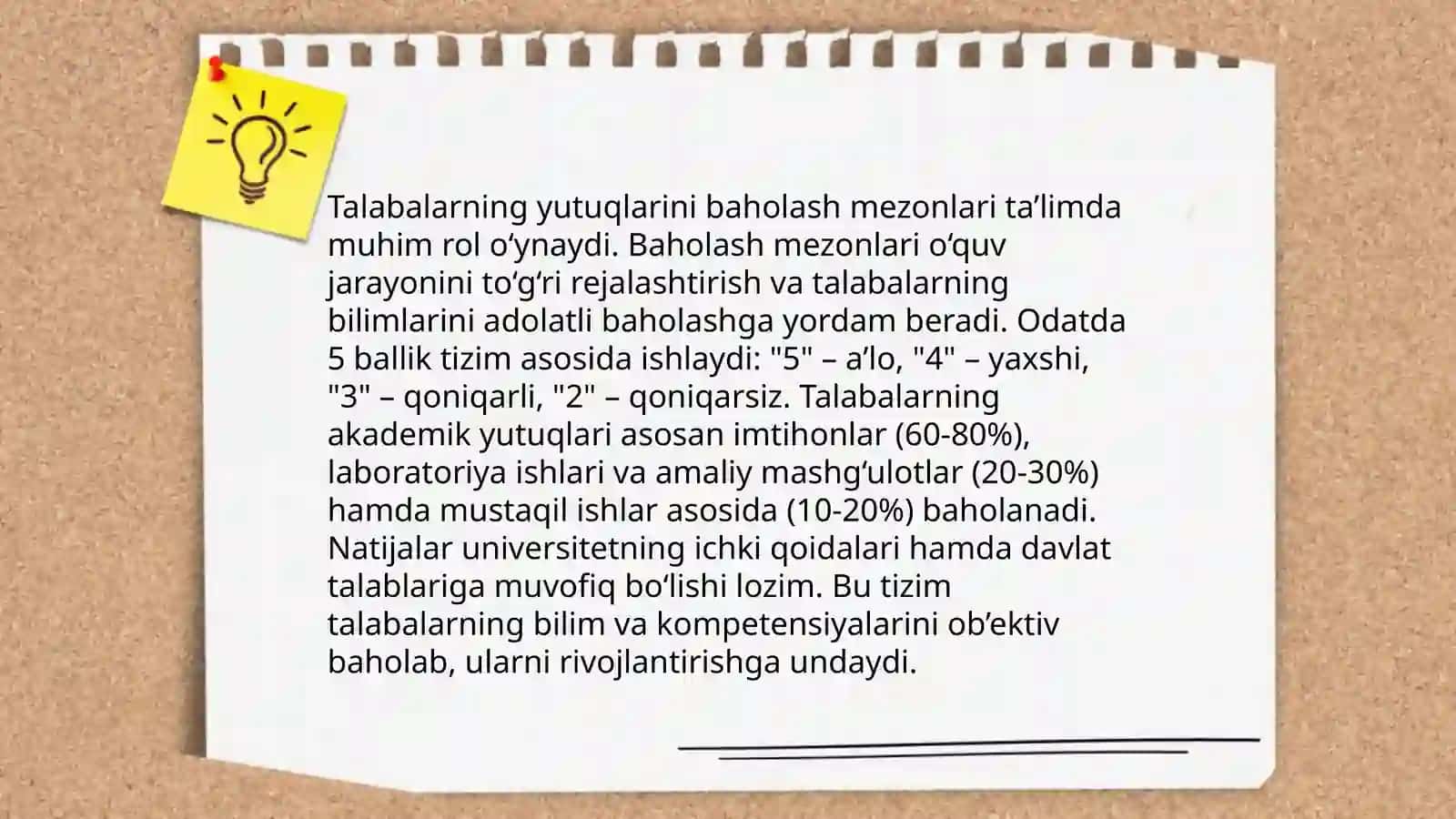 Talabalarning bilimini baholash usullari 4