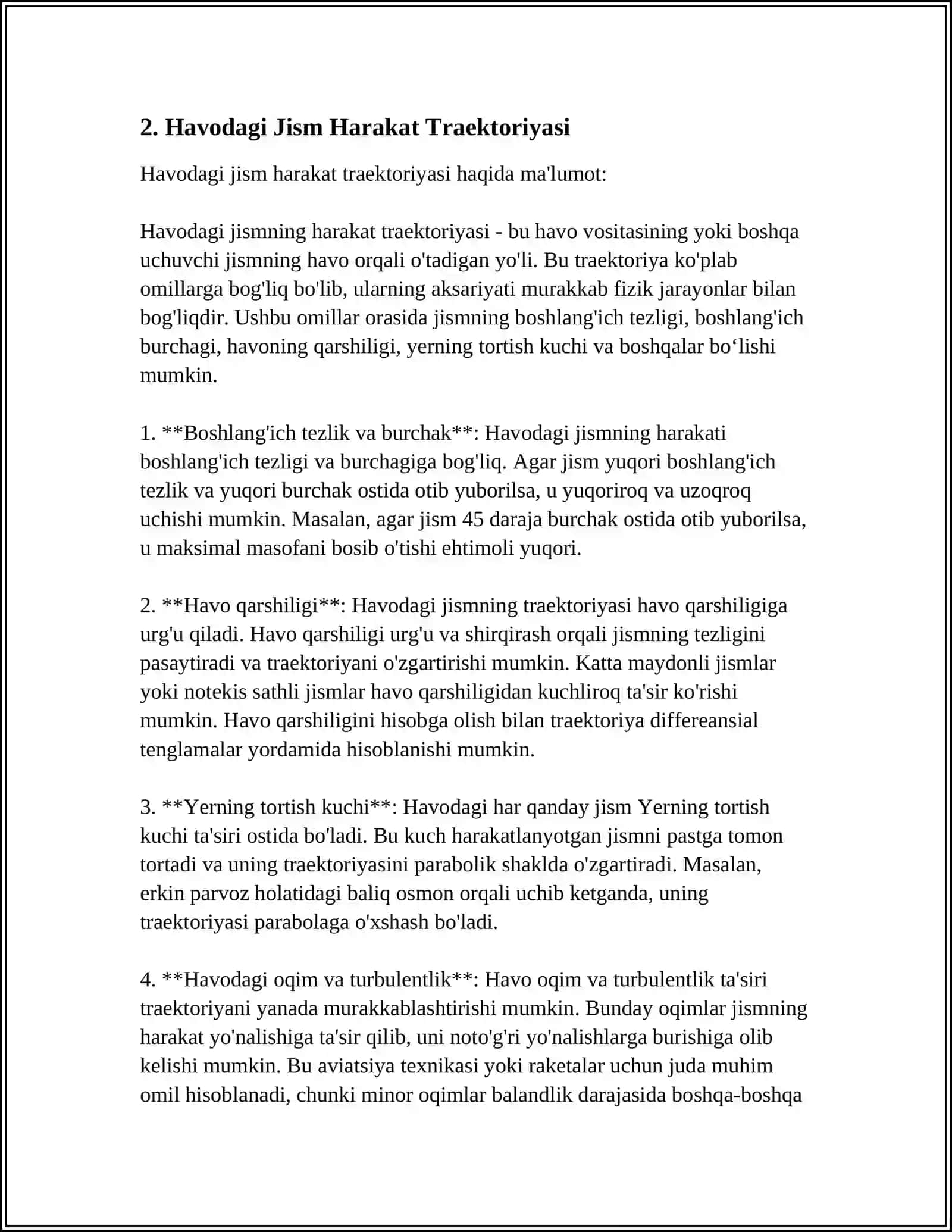 OYDA UFQQA BURCHAK OSTIDA OTILGAN JISM PARVOZINING MATEMATIK MODELINI YARATISH HUDDI SHUNDAY BOSHLANG'ICH SHAROITLARDA YERDAGI JARAYON NATIJALARINI TAQQOSLANG 4