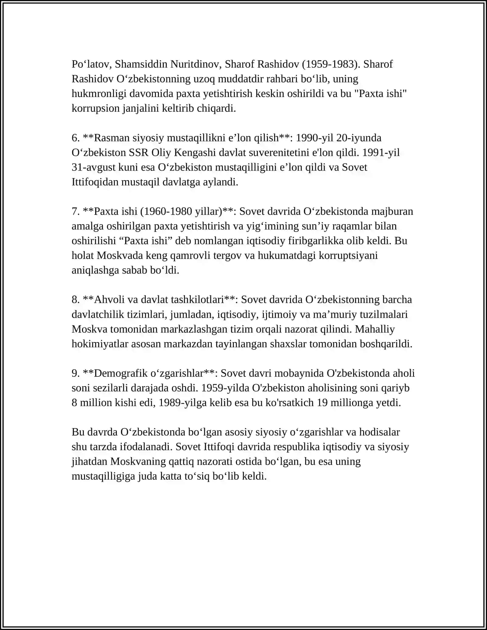 Sovet Ittifoqi Hukmronligi Davrida Oʻzbekistonning Siyosiy Holati 4