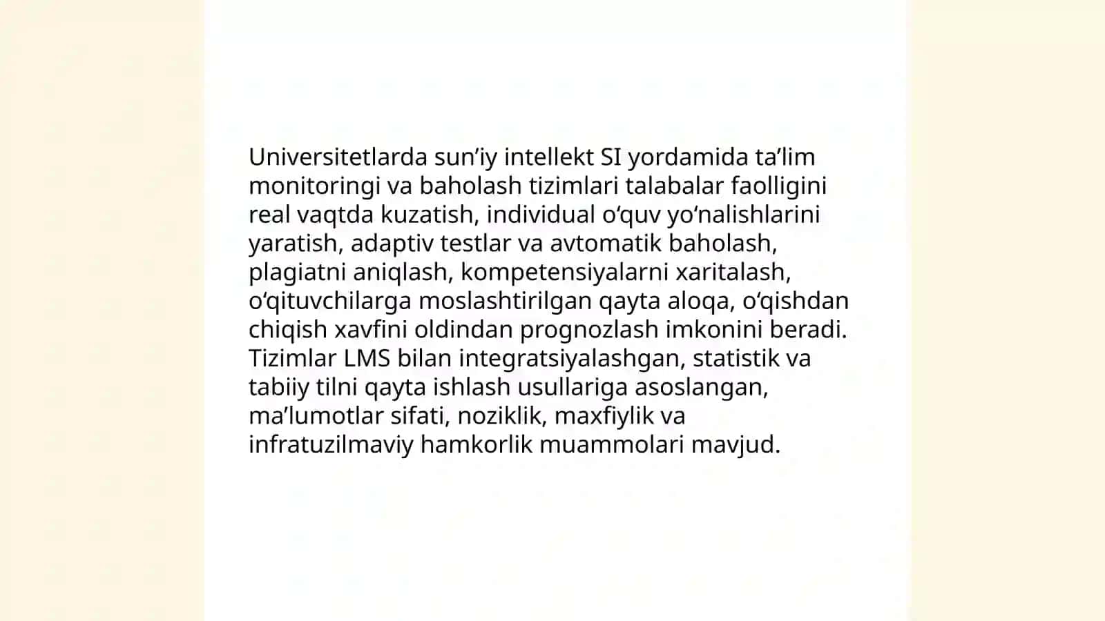 O’zbekiston ta’limida raqamli platformalar va SI integratsiyasi. Shodiyeva Dilfuza 4
