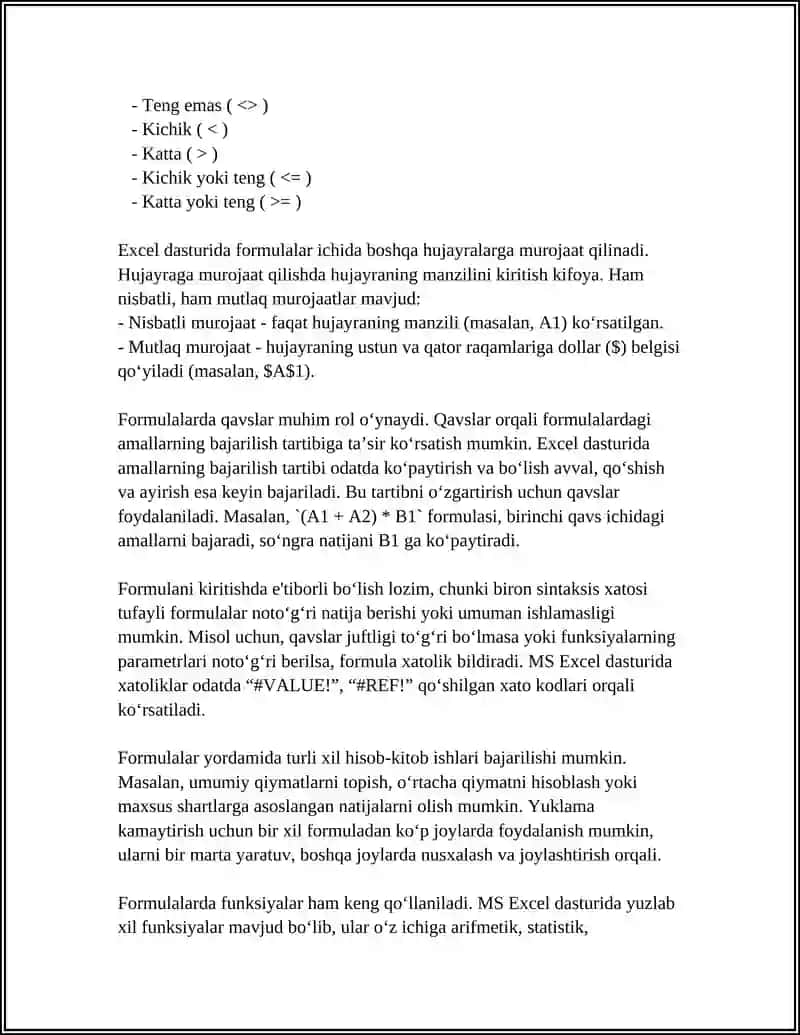 MS EXCEL DASTURIDA FORMULALAR VA FUNKSIYALAR 4
