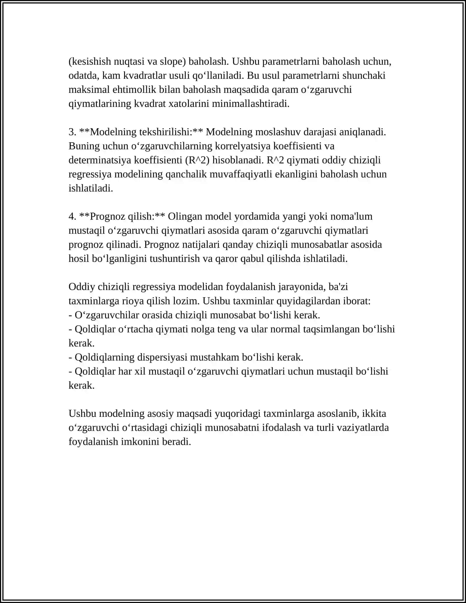 ODDIY CHIZIQLI REGRESSIYA MODELI VA UNING ISHLASH PRINSIPI 4