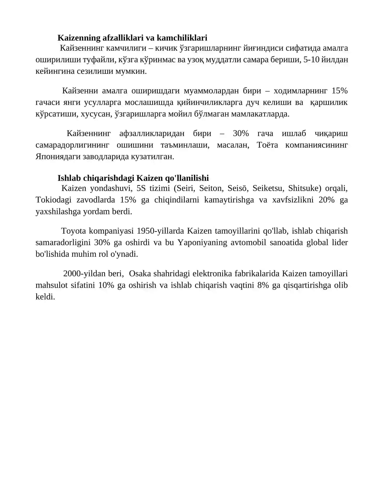 "Kaizen" falsafasi va doimiy takomillashtirish amaliyoti 4