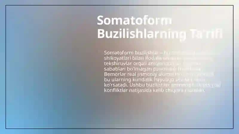 Somotoform buzilishlarining klinik ko‘rinishi.Teri tanosil kasalliklarning bilan kasallangan bemorlarning psixo emotsional xususiyatlari 4