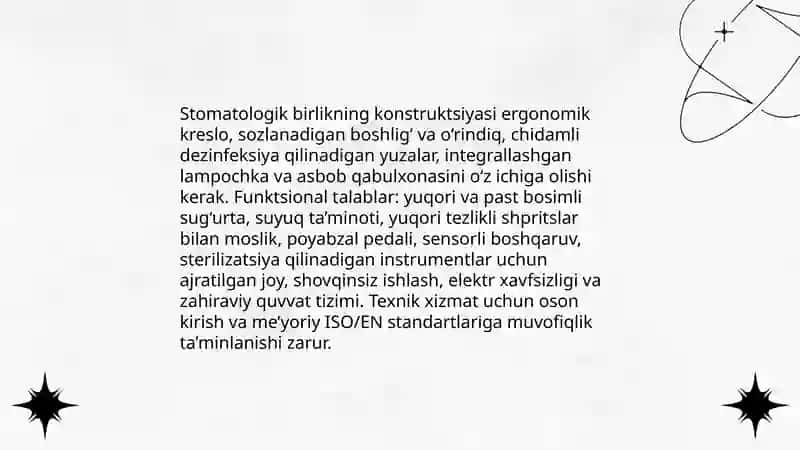 Zamonaviy stomatologik xonaning jihozlanishi. Talablar 4