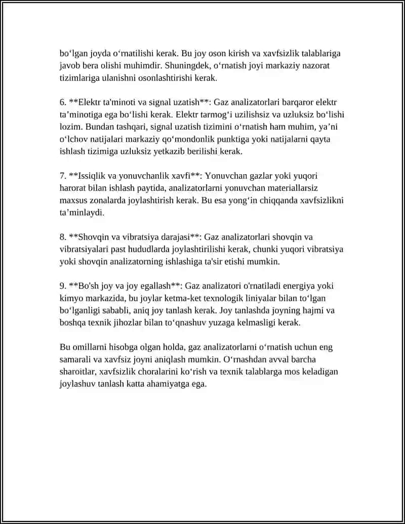 GAZ ANALIZATORLARNIG MONTAJI VA SOZLASH ISHLARI 4