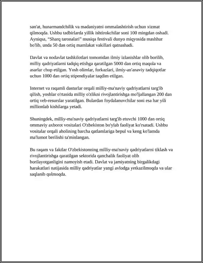 YANGI O'ZBEKISTONDA AMALGA OSHIRILOYOTGAN MANAVIY O'ZGARISHLAR 4