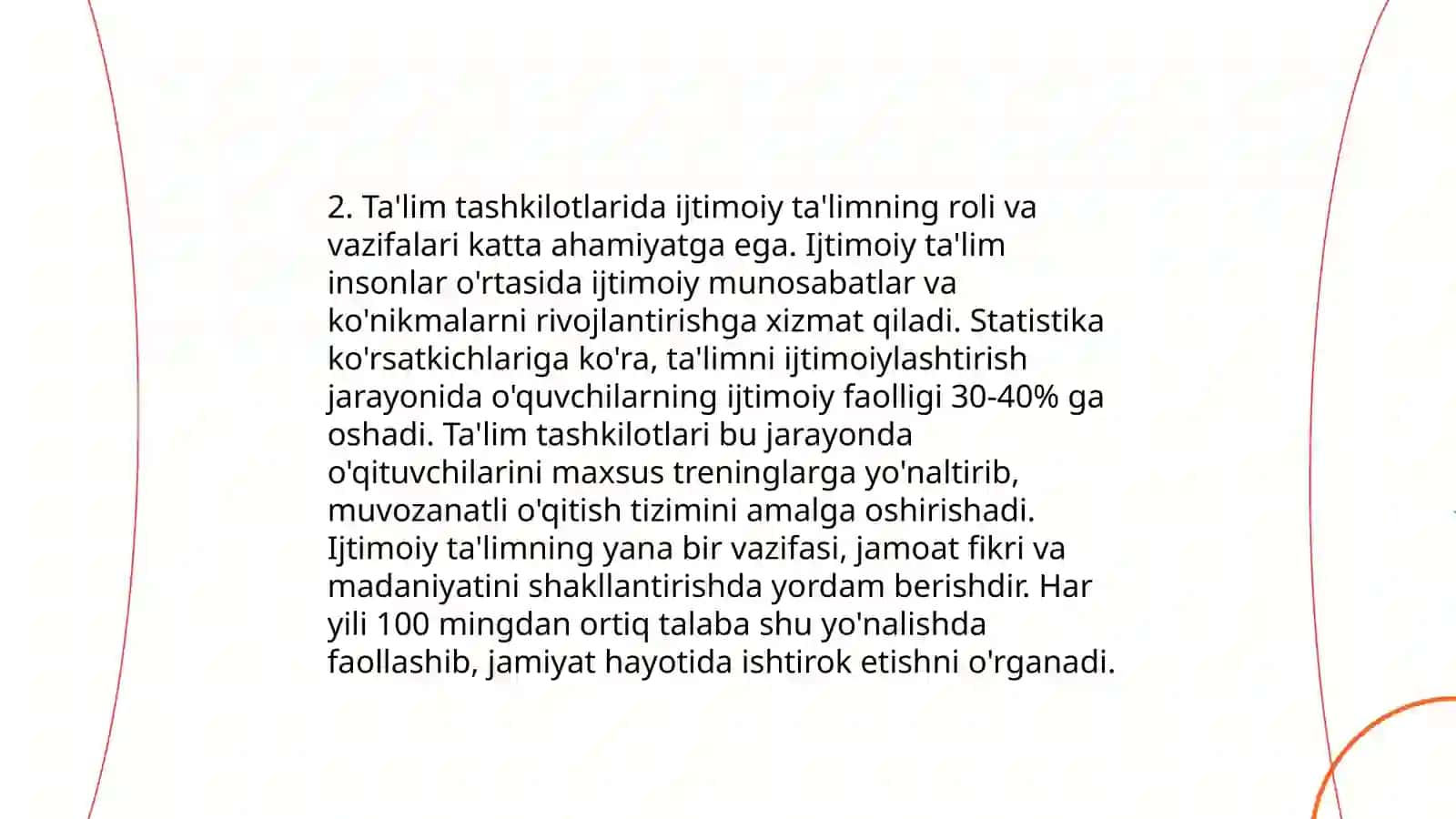 Ta'lim tashkilotlarida ijtimoiy ta'limning olib borilishi 4