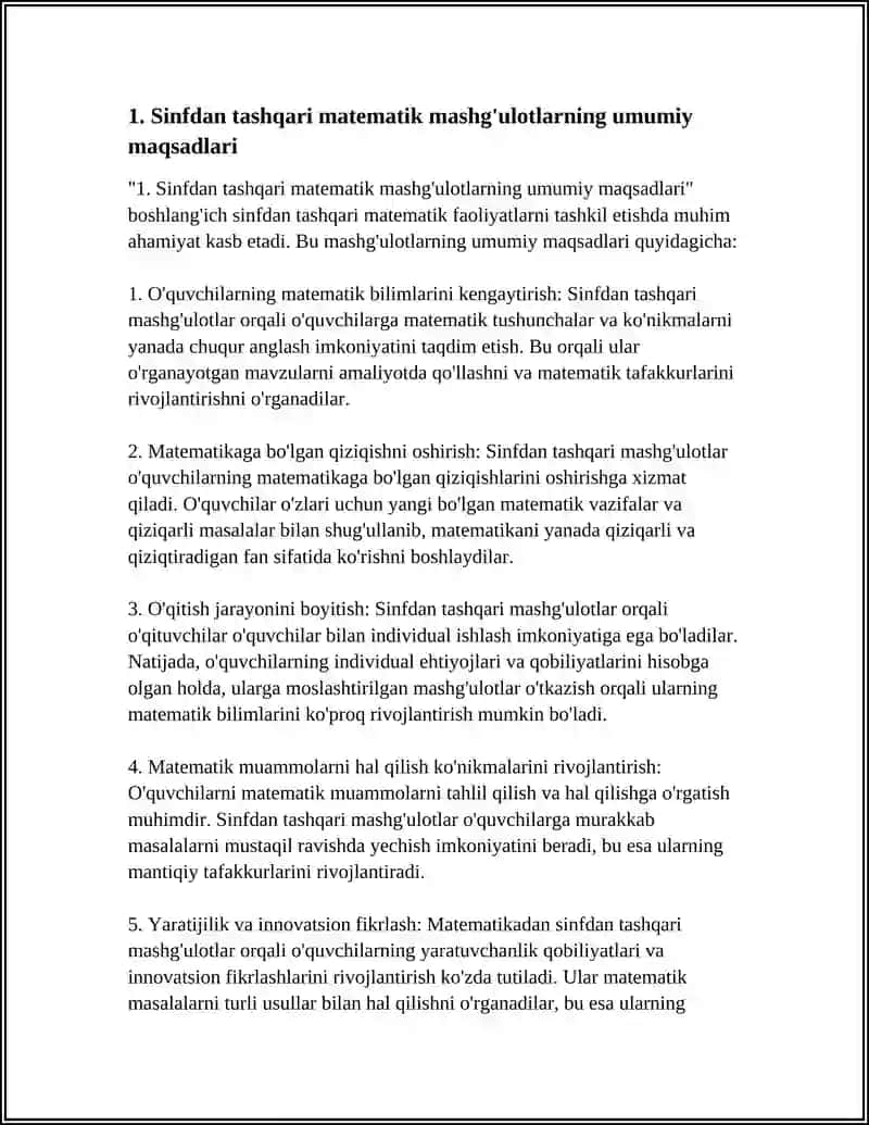 Boshlang'ich Sinflarda Matematikadan Sinfdan Tashqari Ishlarning Tashkil Etishning Maqsad va Vazifalari 4