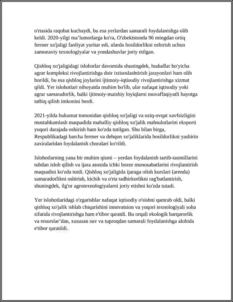 Qishloq xo'jaligida yer islohotlari va mulkchilik tizimidagi o'zgarishlar 4