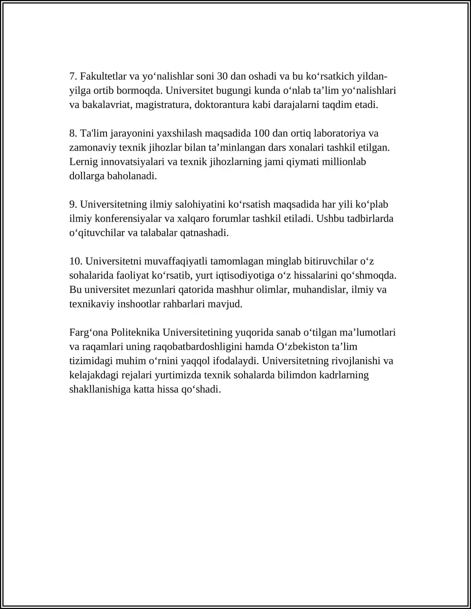 Fargʻona Politeknika Universiteti: Tarixi va Raqamlari 4