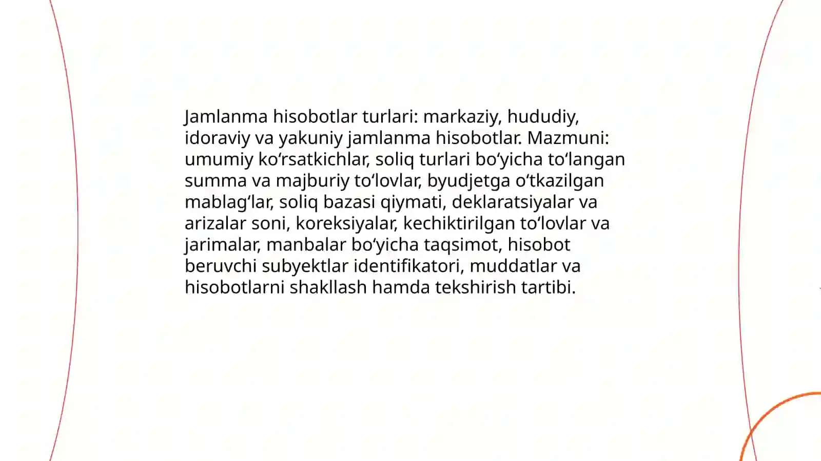 Davlat soliq xizmati idoralarida to'langan soliqlar va majburiy to'lovlar bo'yicha yig’iladigan jamlanma hisobotlar va ularni shakllantirish tartibi 4