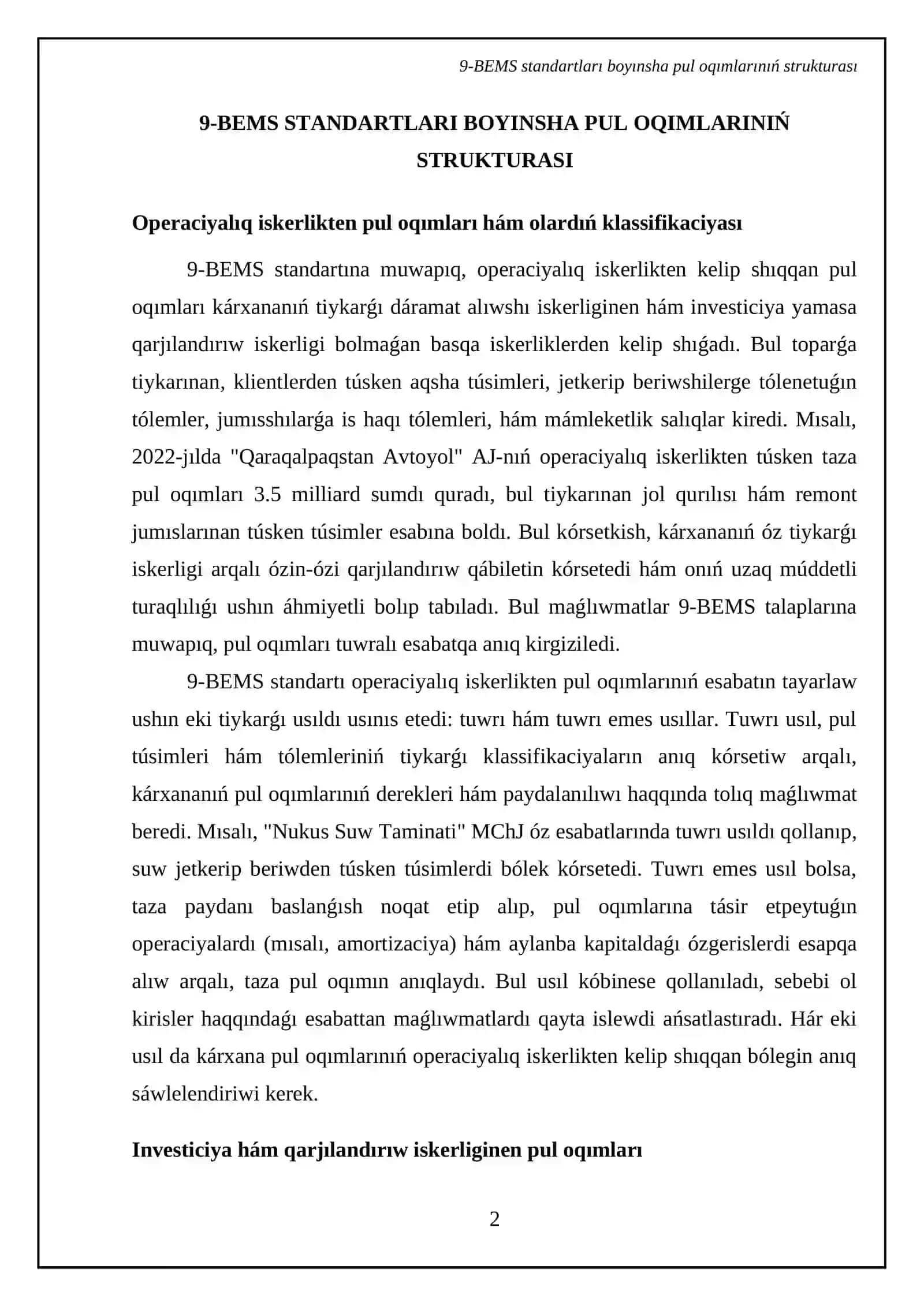 Pul oqimlari haqqidagi hisobot 9-BEMS 4