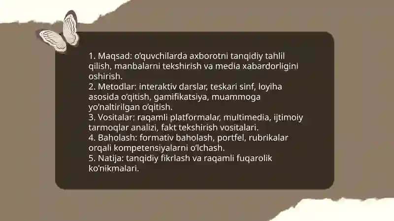 Media madaniyat va innovatsion pedagogika 5 ta slayddan iborat taqdimot tayyorlash 4