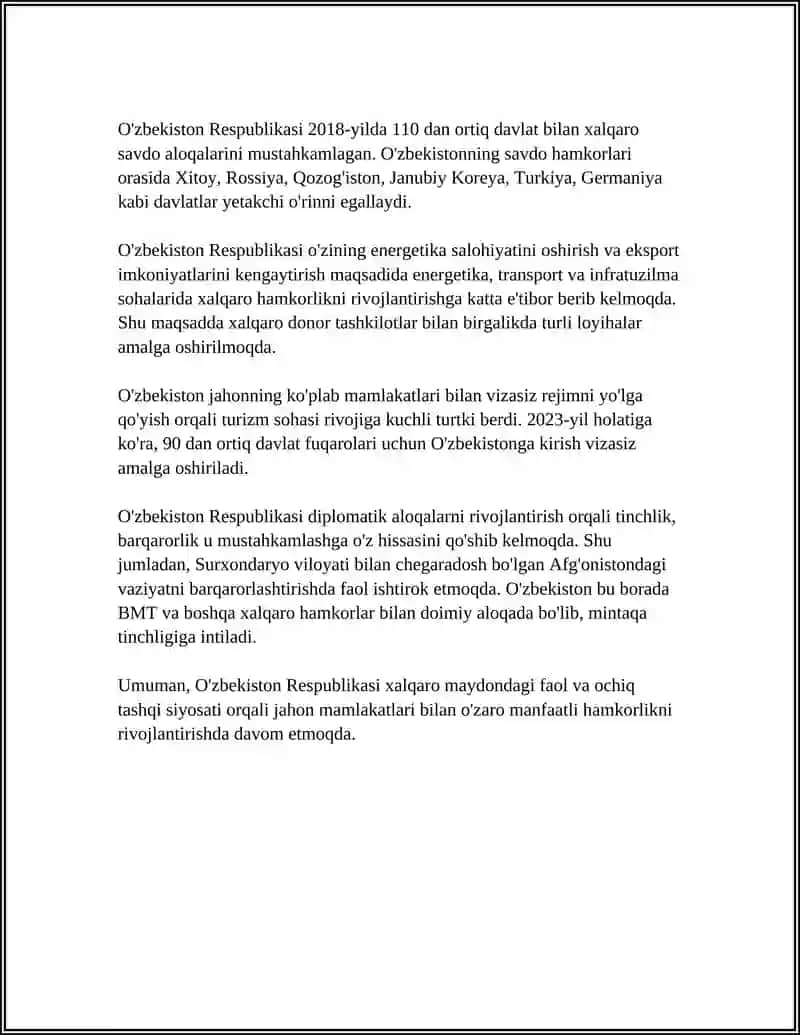 O'zbekiston Respublikasini Faol Tashqi Siyosati 4