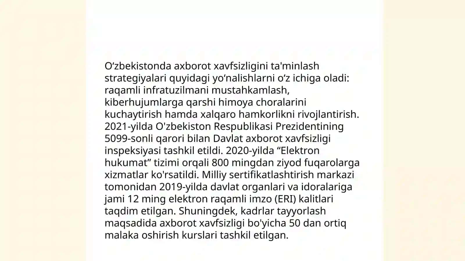 Oʻzbekistonda axborot xavfsizligining manaviy va huquqiy asoslari ularning huquqiy hujjatdagi ifodasi 4
