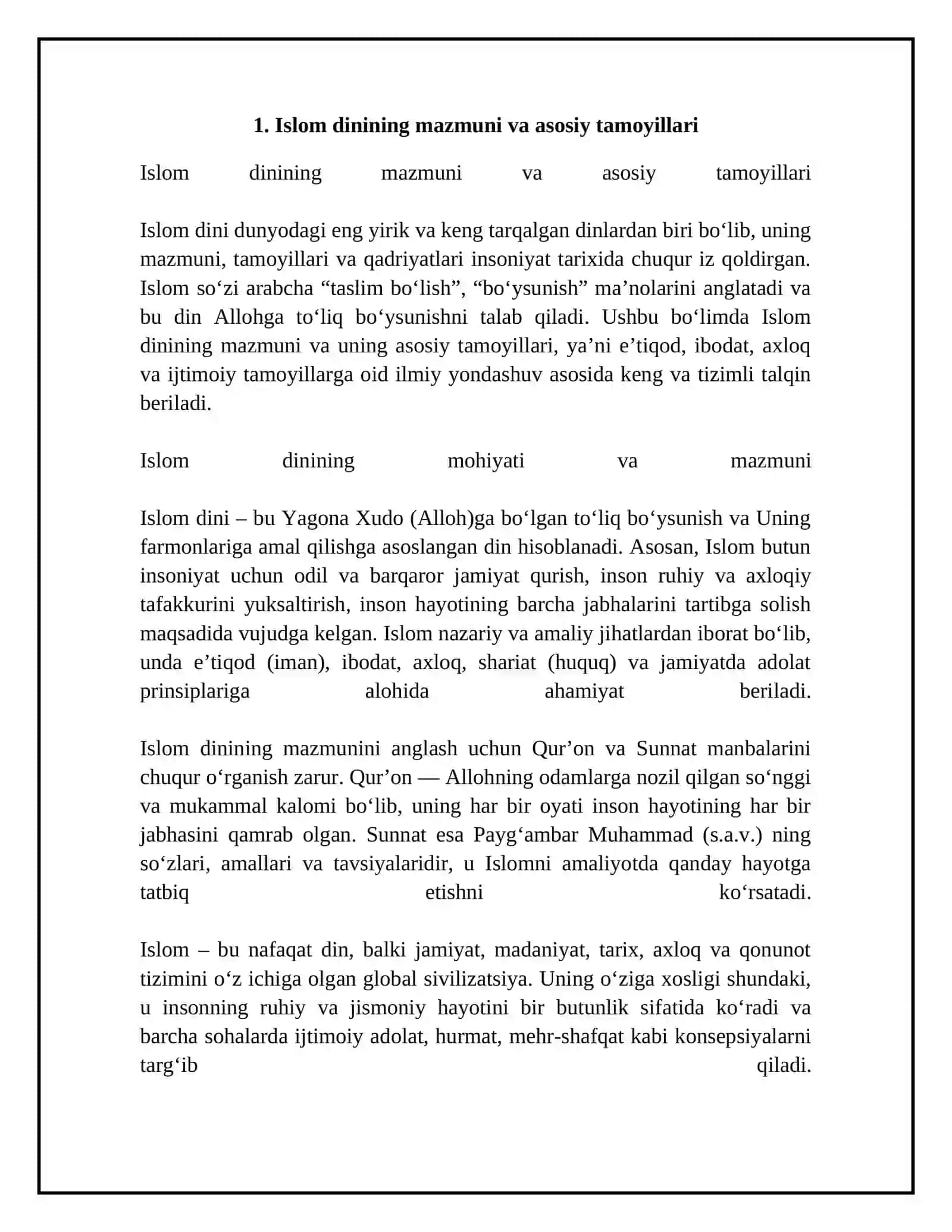 Islom dini, uning mazmuni, dunyo dini maqomi, tarixiy-geografik ko‘lami va etnik tarkibi 4