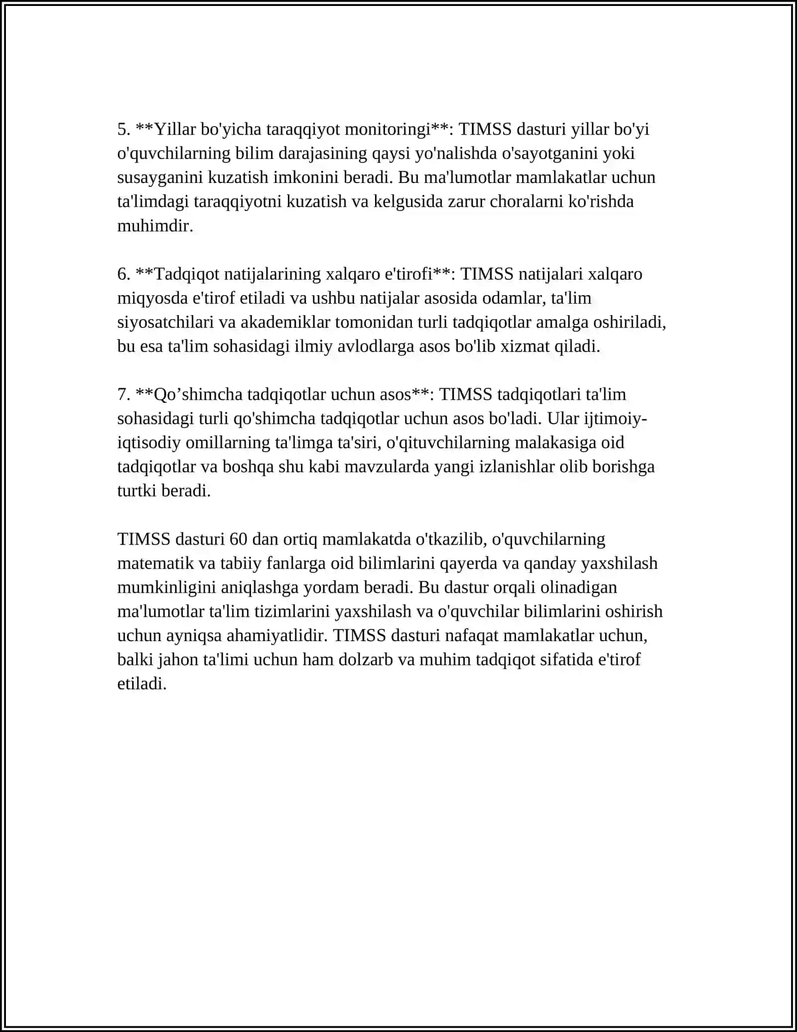 TIMSS XALQARO BAHOLASH DASTURI 4