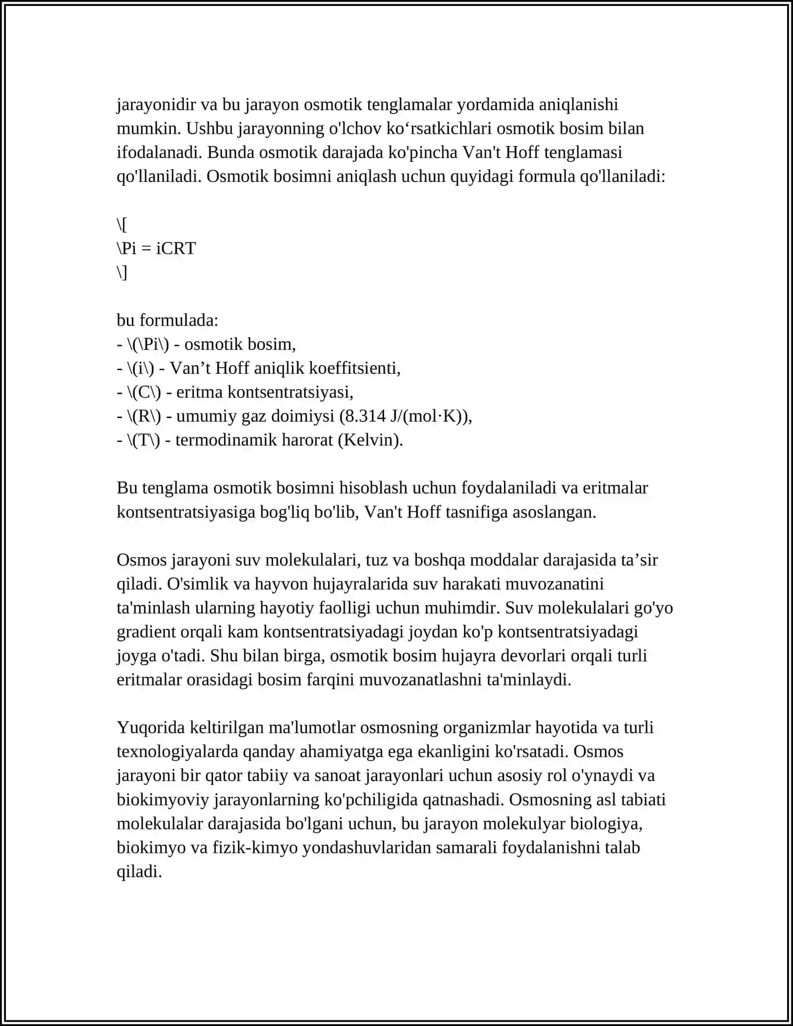 OSMOTIK BOSIMI KAPILLYAR HODISASI KROSSVORD TUZISH 4