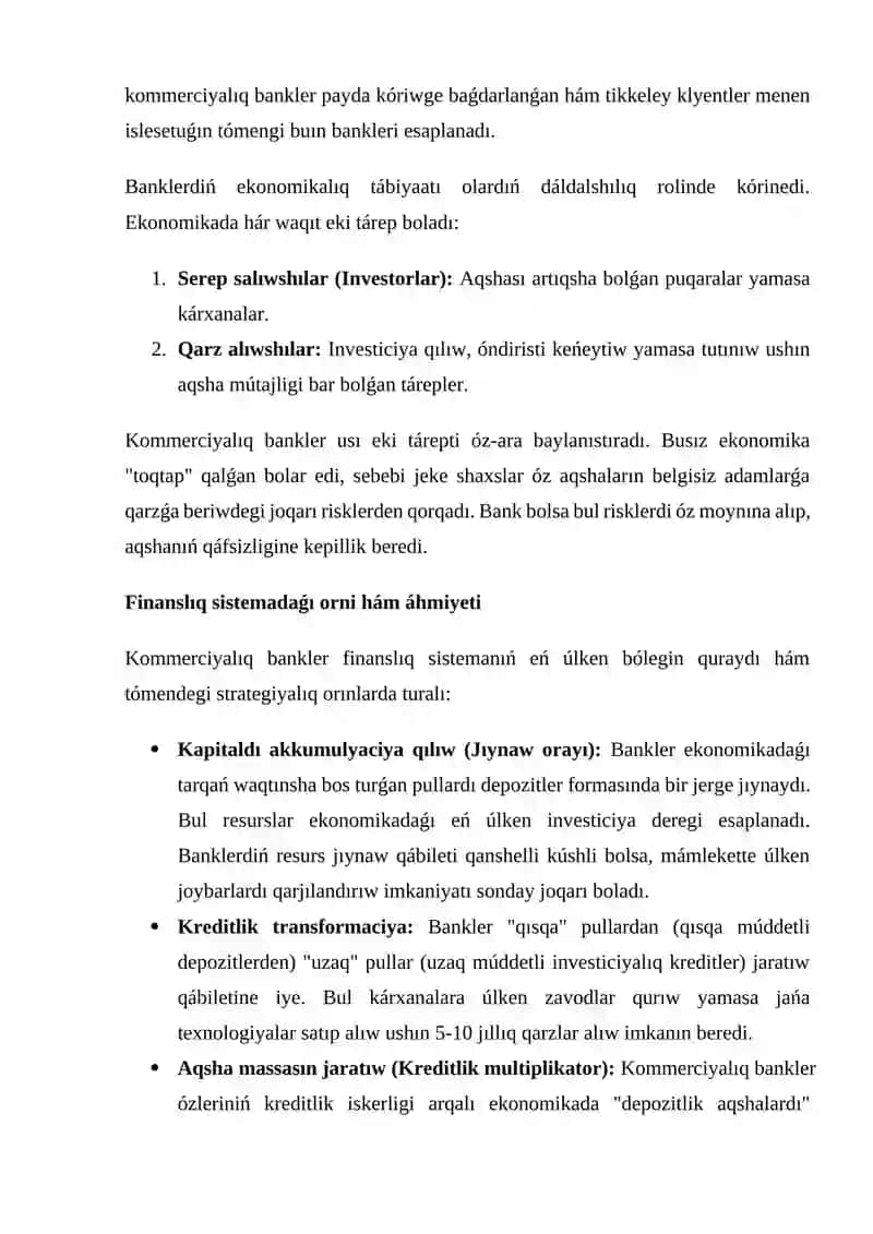 Kommerciyalıq bankler hám olardıń funkciyaları 4