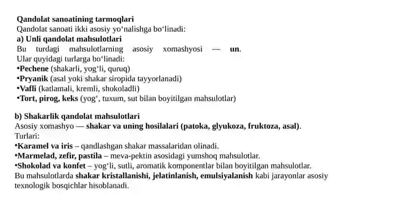 QANDOLAT MAHSULOTLARI TEXNOLOGIYASINING UMUMIY TUSHUNCHALARI VA TASNIFI 4