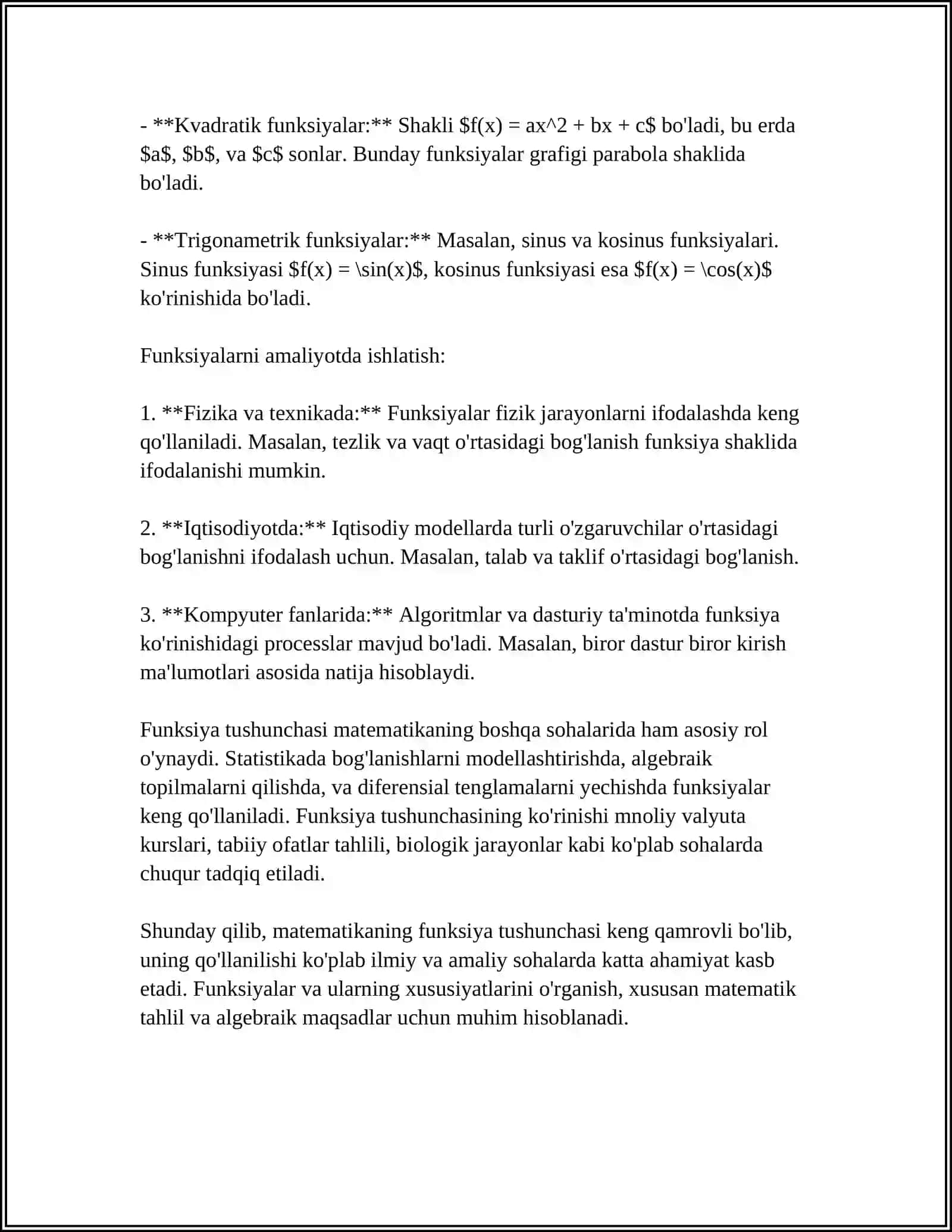 FUNKSIYA VA UNING KOʻRINISHLARI. ASOSIY ELEMENTAR FUNKSIYALAR 4