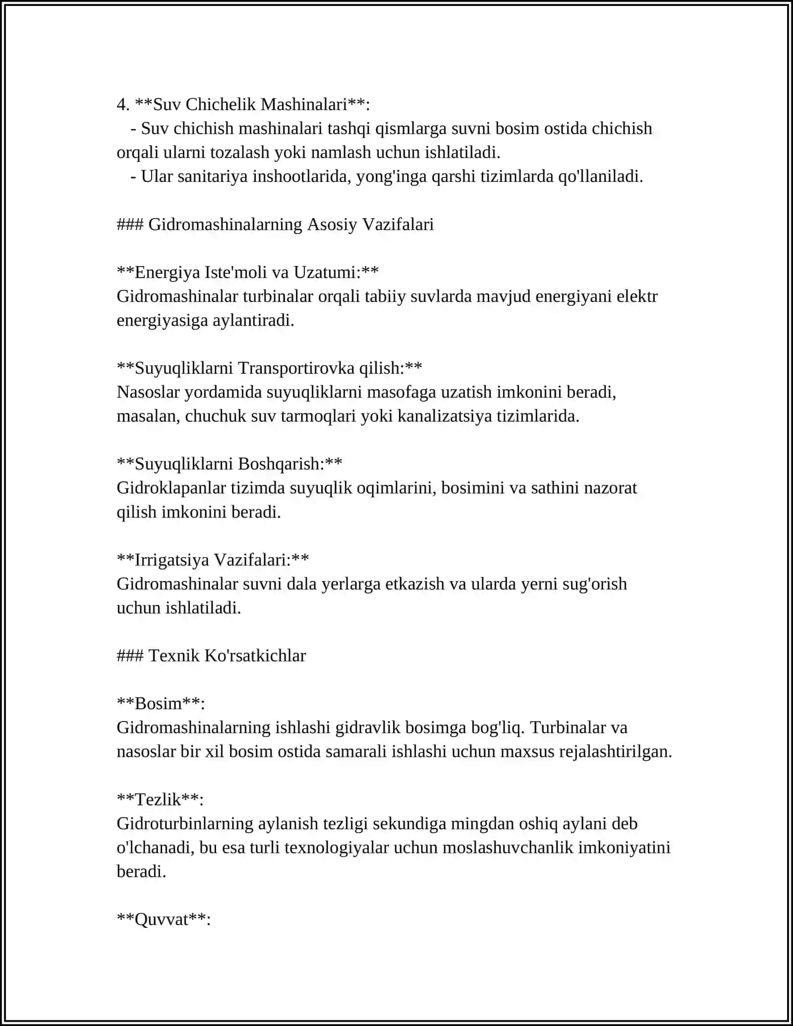 SUYUQLIKNI HARKATLANTIRUVCHI GIDROVLIK MASHINALAR TOʻGʻRISIDA UMUMIY MAʼLUMOTLAR 4