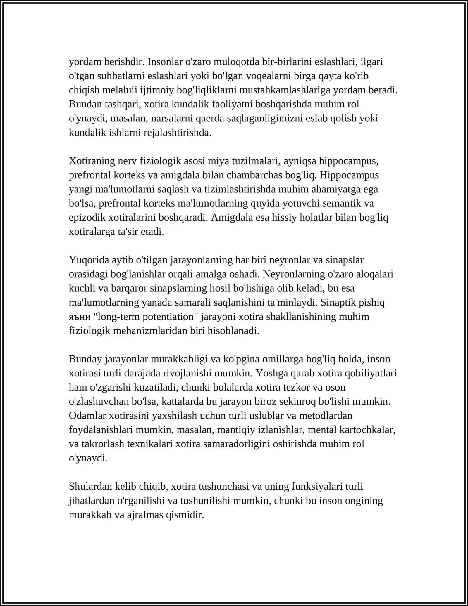 XOTIRA HAQIDA TUSHUNCHA VA UNING NERV FIZIOLOGIK ASOSI 4