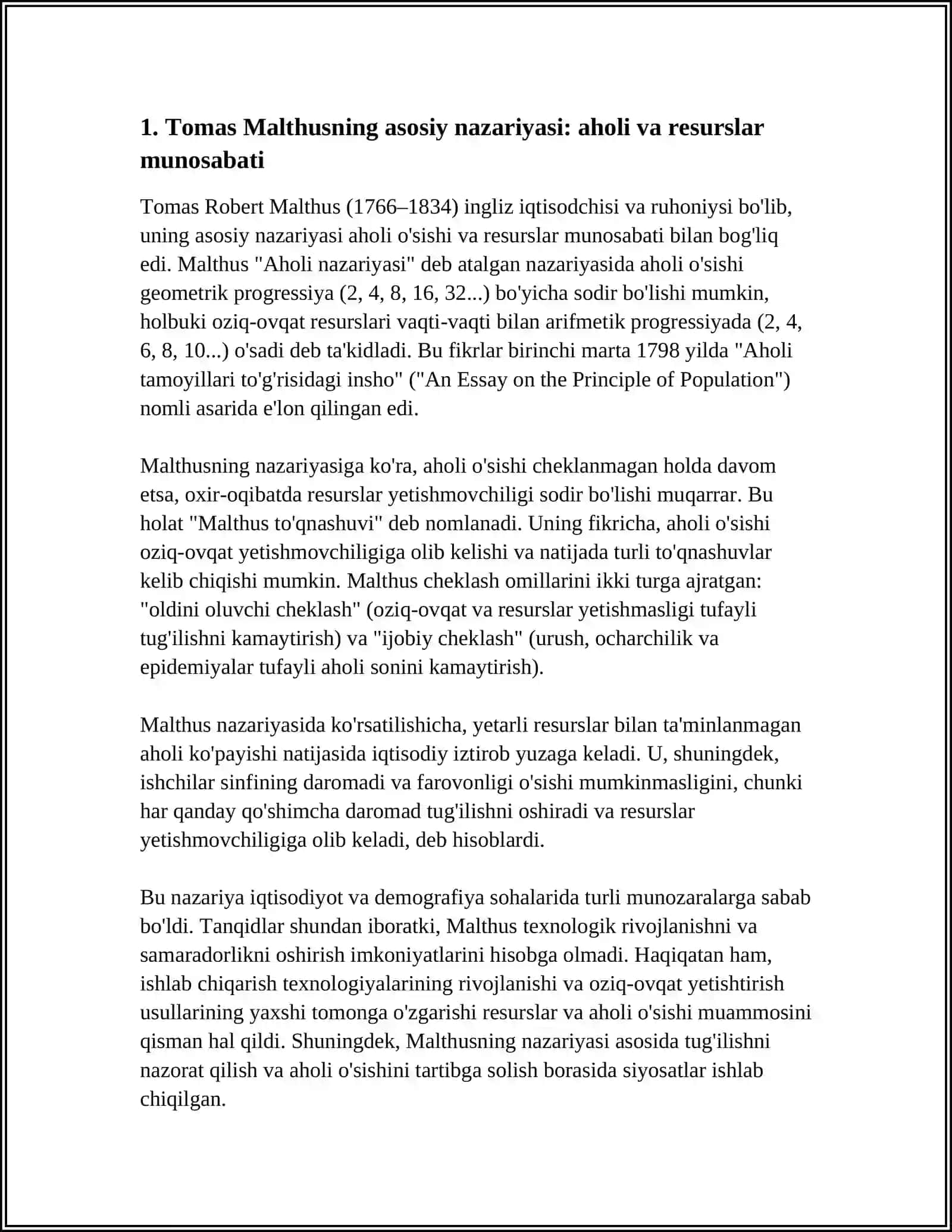 TOMAS MALTUSNING AHOLIGA OID QARASHLARI VA GLOBAL DEMOGRAFIK MUAMMOLAR 4